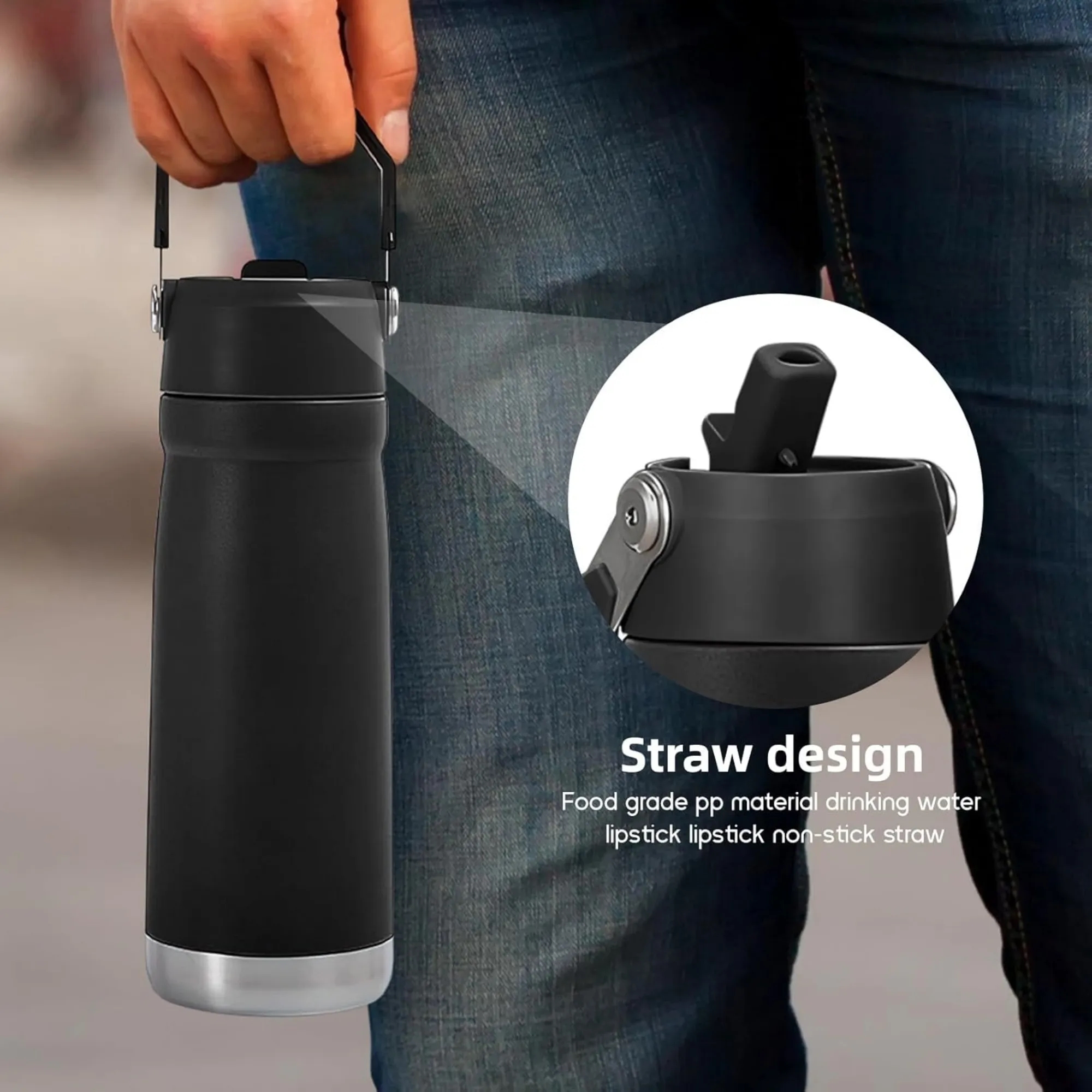 MOQ 18oz Stainless Steel Water Bottle With Flip Straw 3