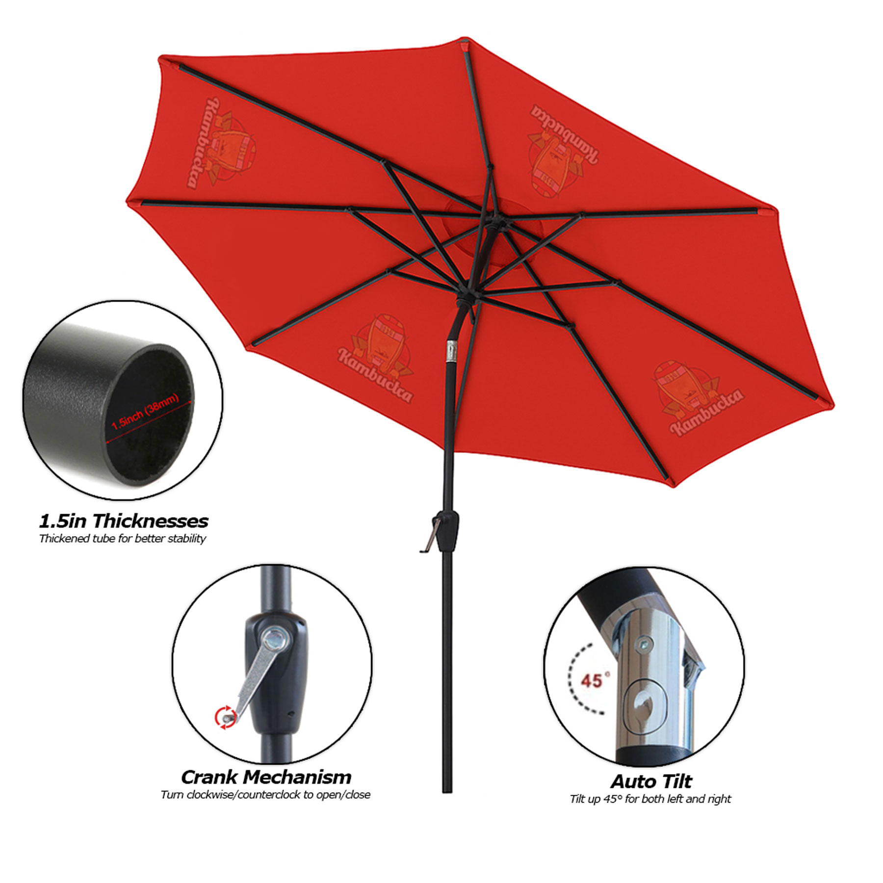 9' Deluxe Heavy Duty Aluminum Market Umbrella W/ Crank Lift And Tilt ( Dye Sublimation ) 6