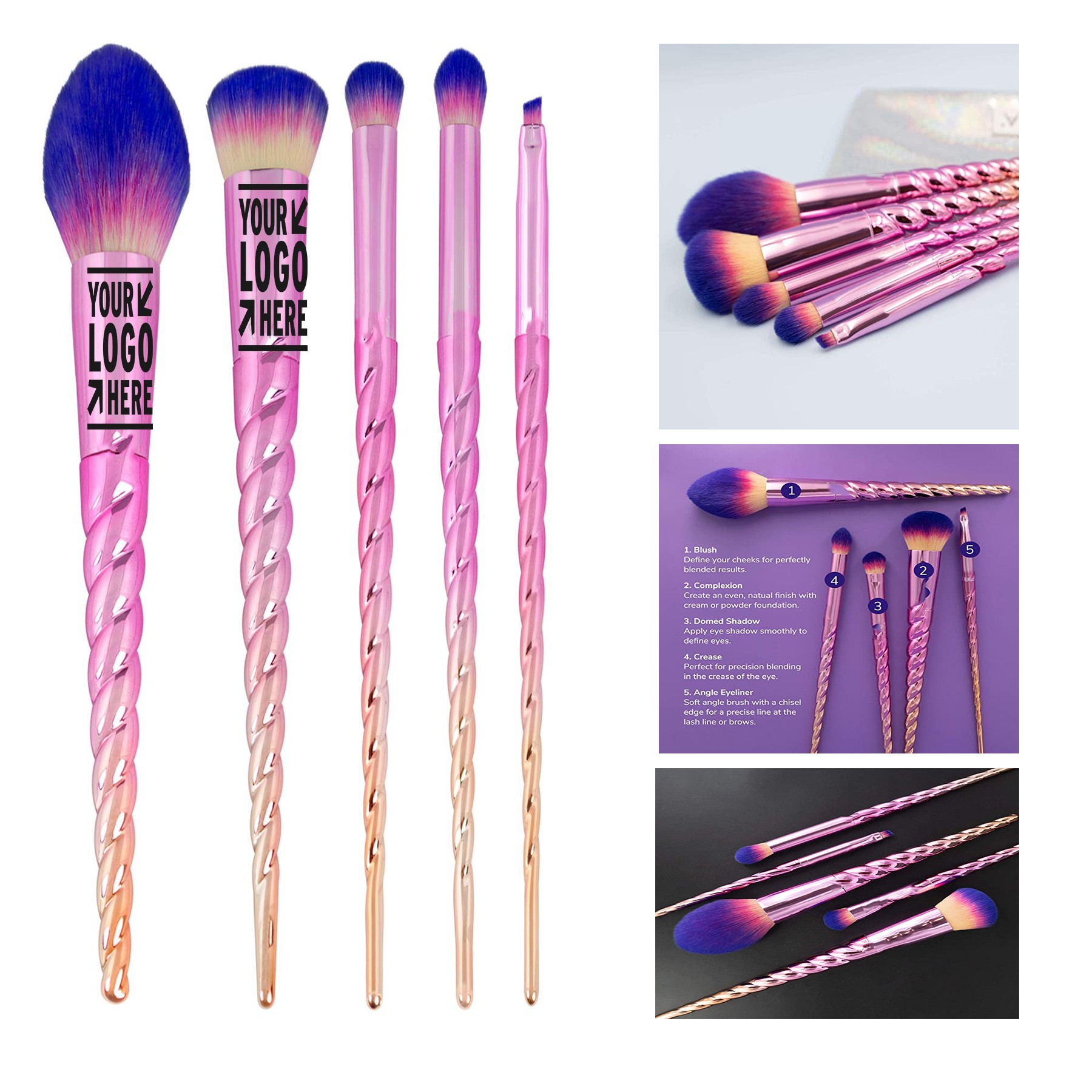 6 pc Unicorn Makeup Brush Set with Pouch 2
