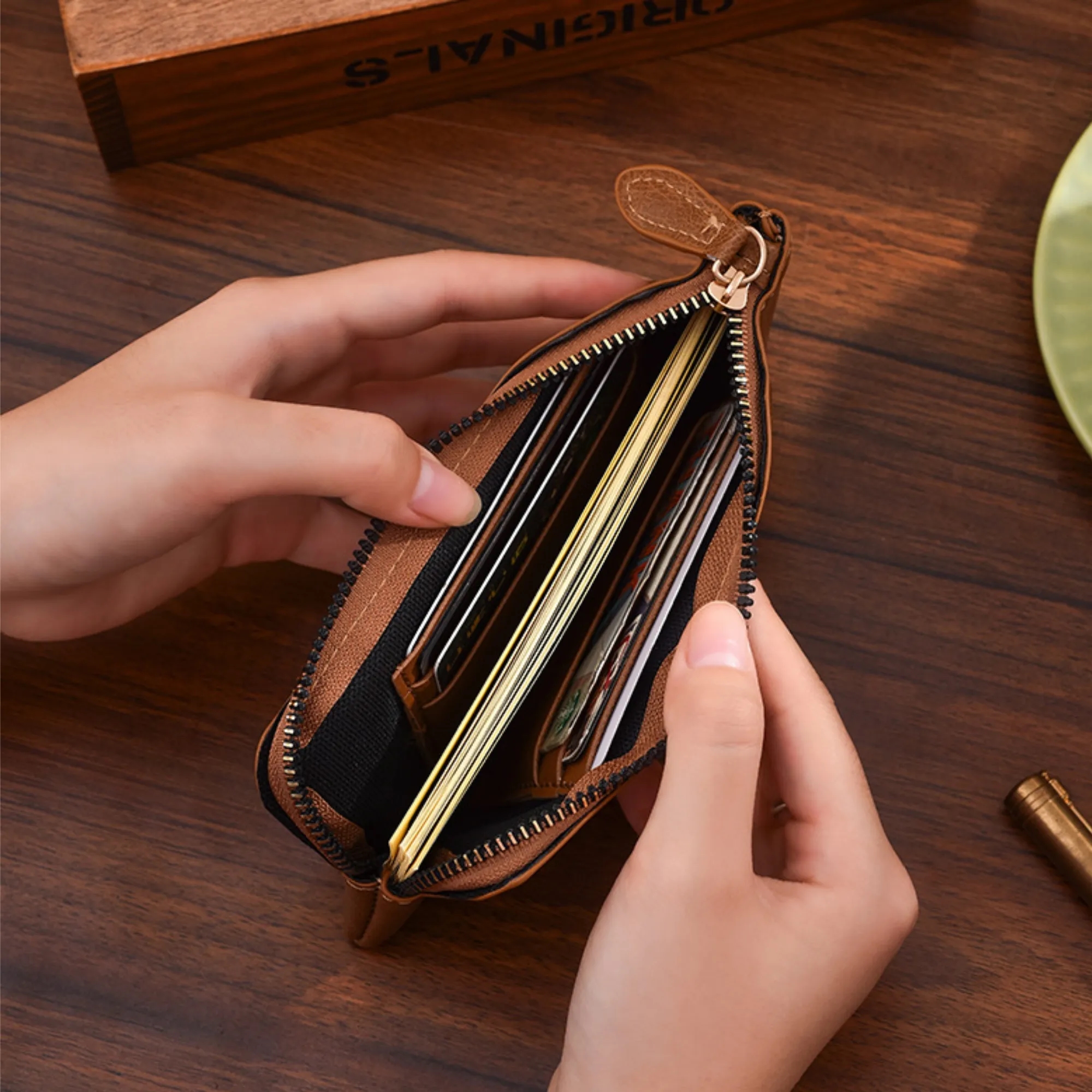 Leather Purse Zippered Clutch Wallet Card Bag 3
