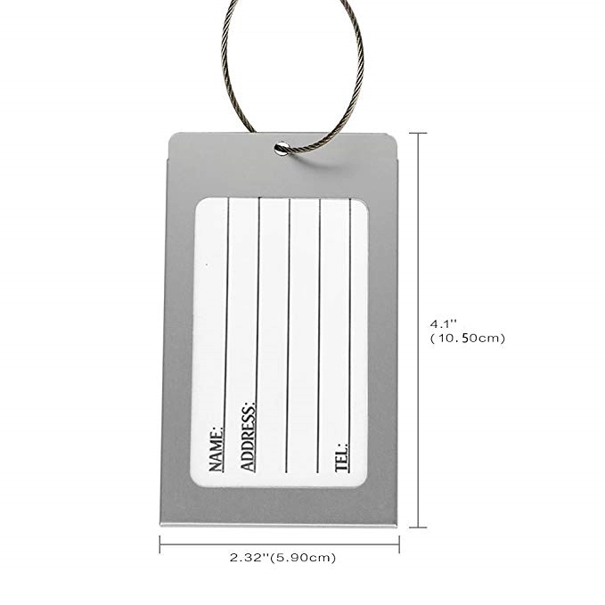 Aluminum Metal Travel Luggage Tag with Wire Loop Closure 3