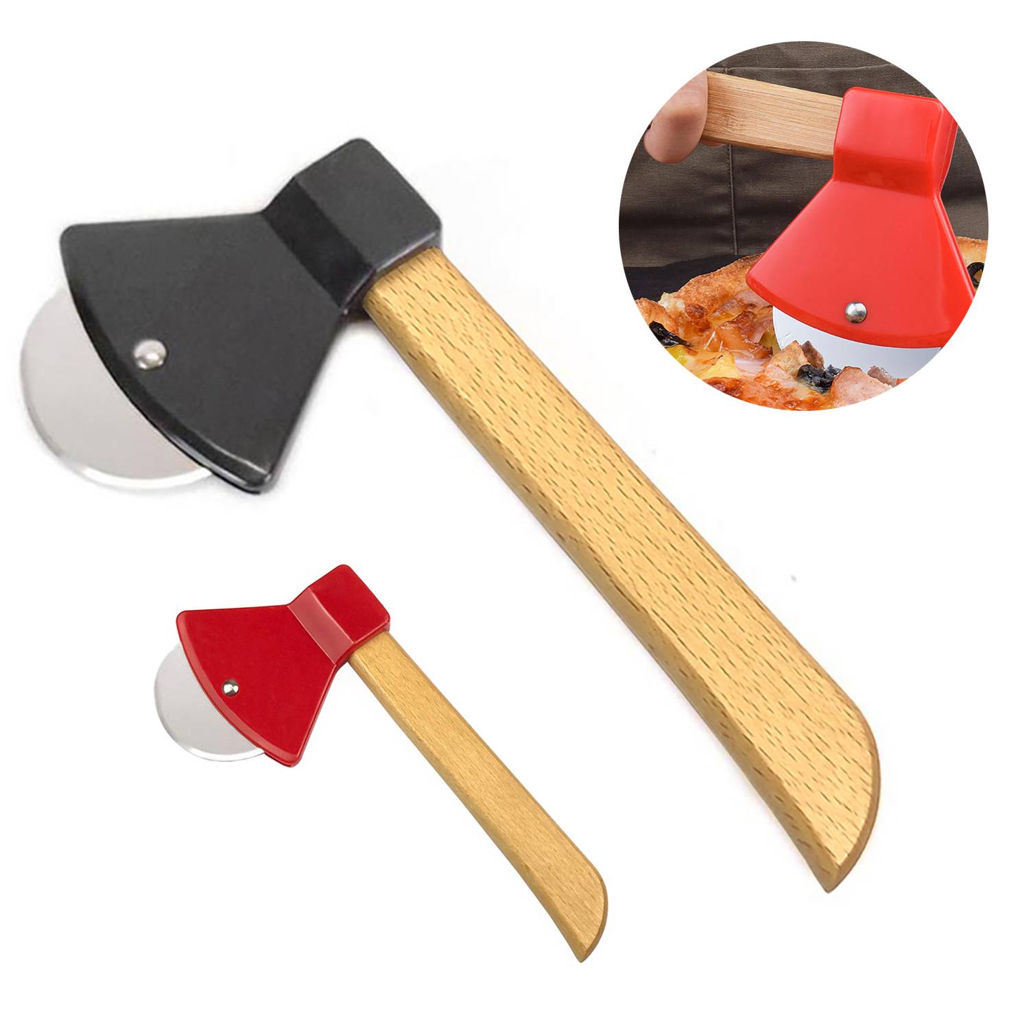 Ergonomic Bamboo Axe Pizza Cutter 6