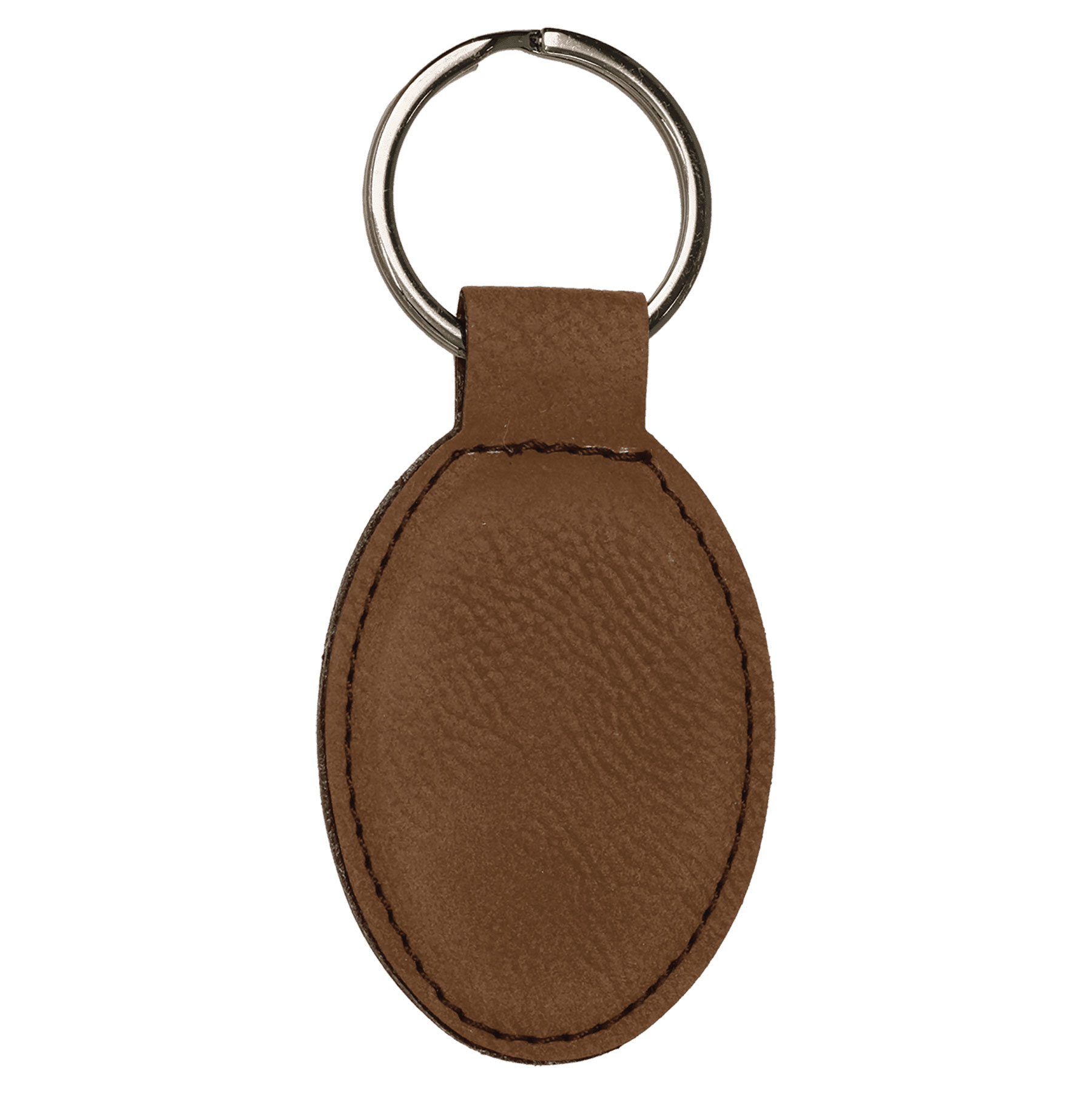 Dark Brown Leatherette Oval Keychain 2