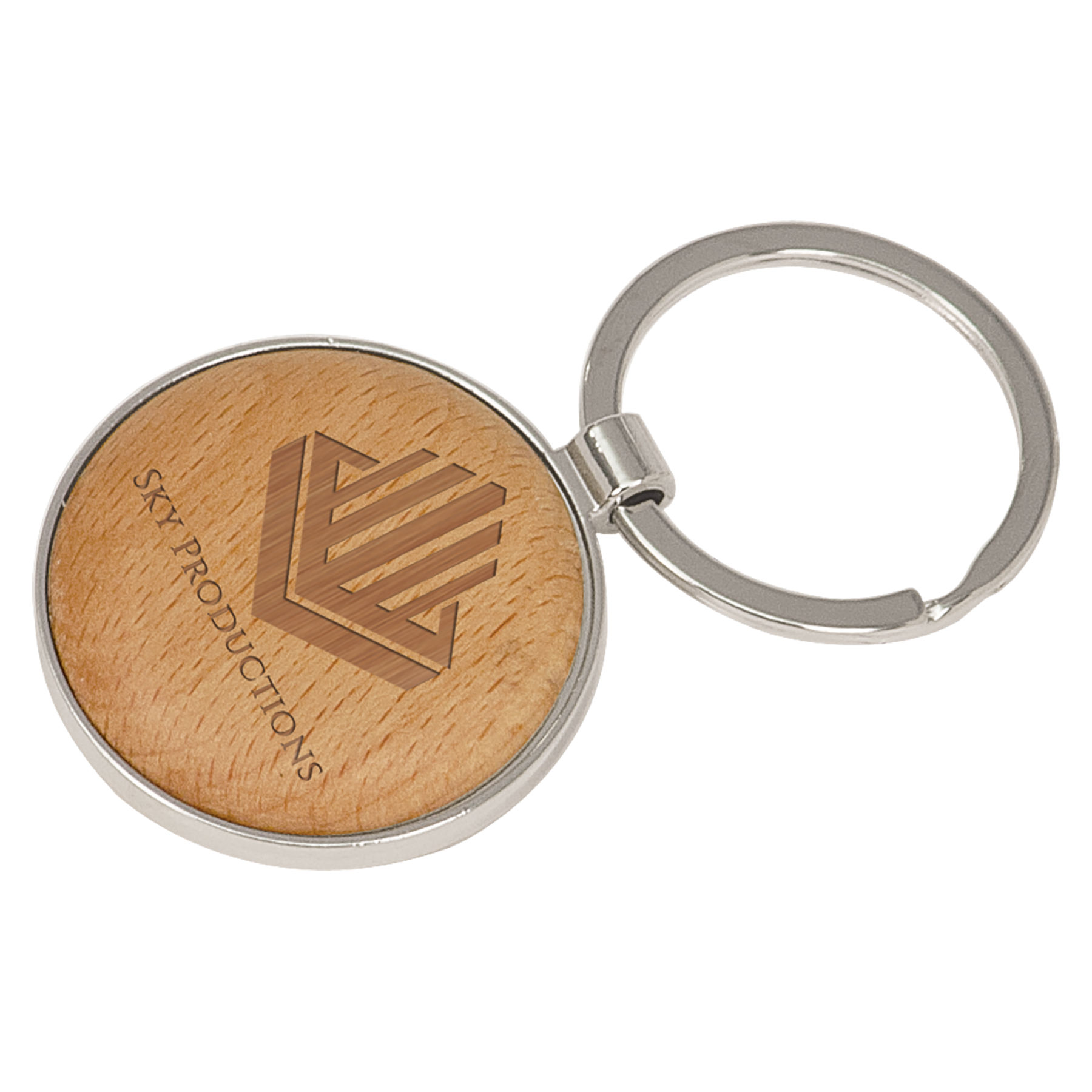 Silver/Wood Round Keychain Laser Engraved 1
