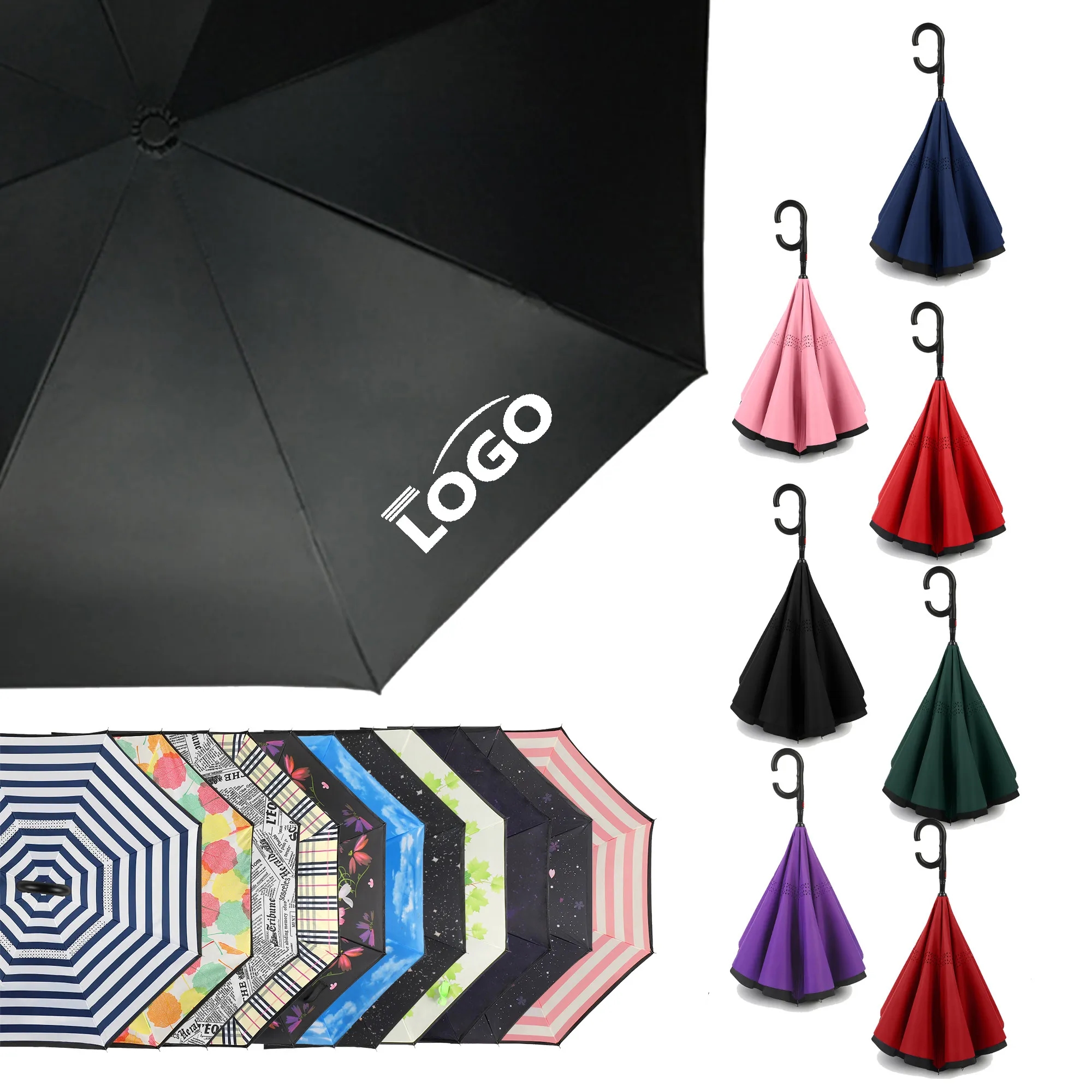 C-Shaped Handle Reverse Fold Umbrella Inverted Double Layer 6