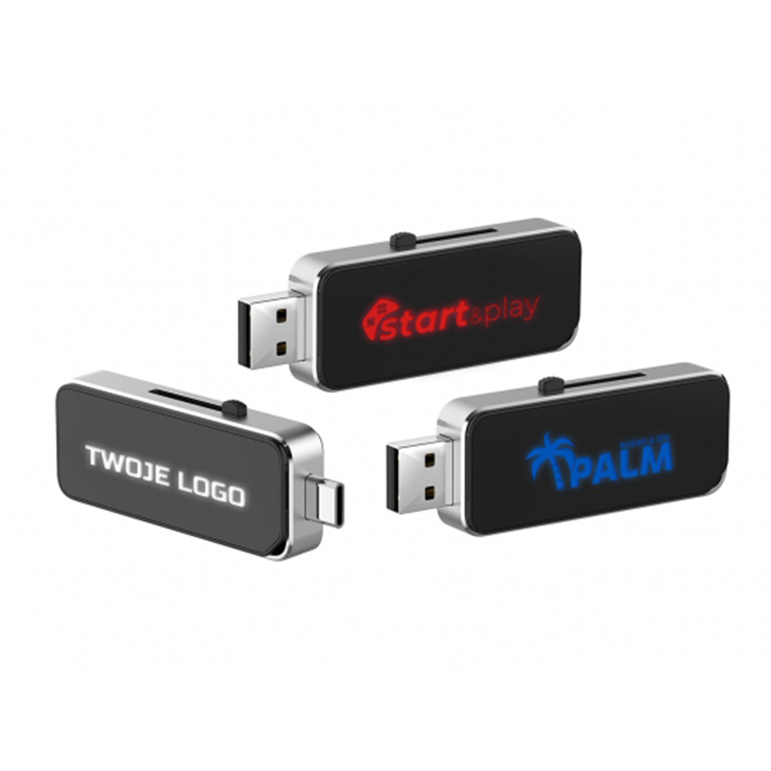 Light Up Dual Slide USB Flash Drive with OTG USB-C 2