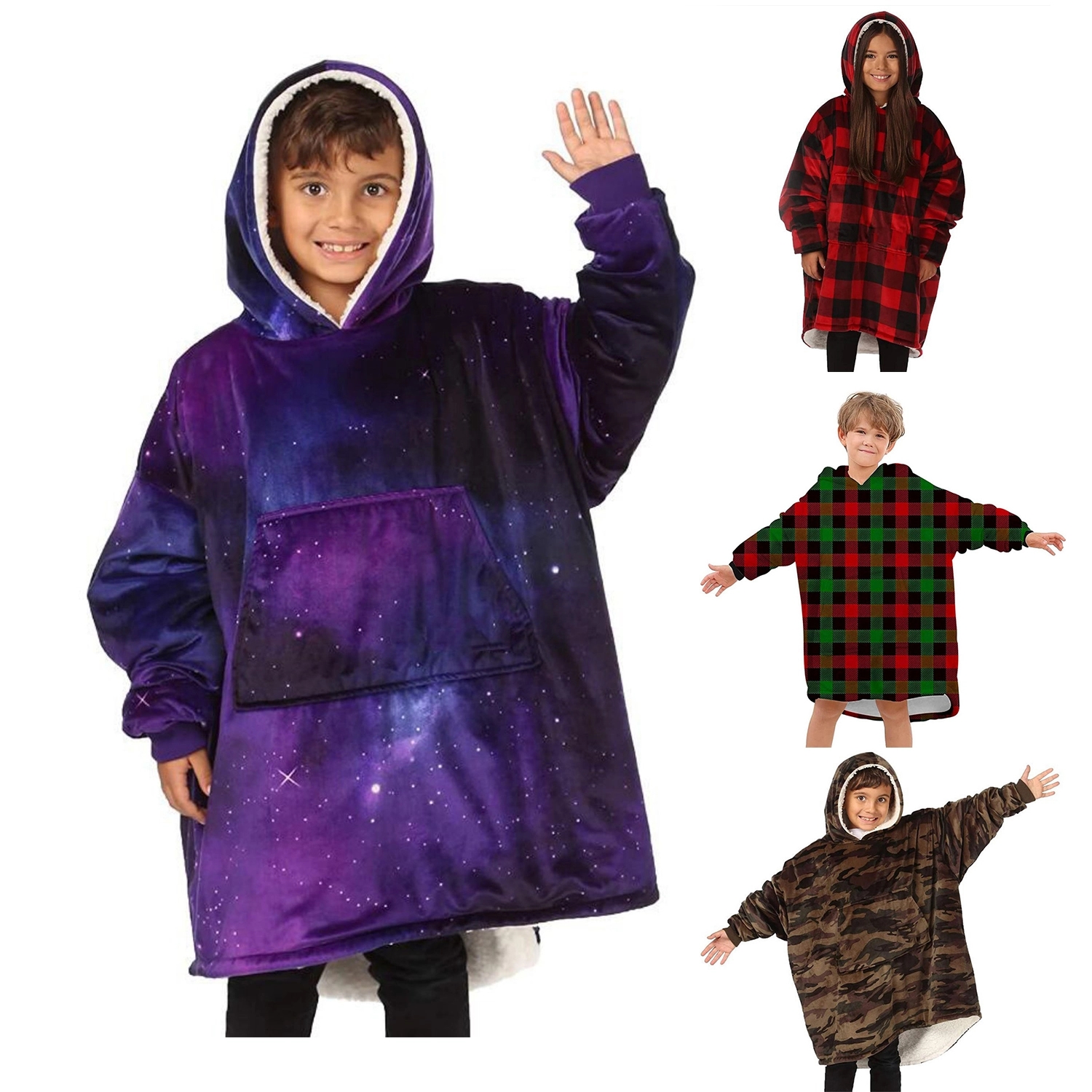 Oversized Kids Microfiber & Sherpa Wearable Blanket 4