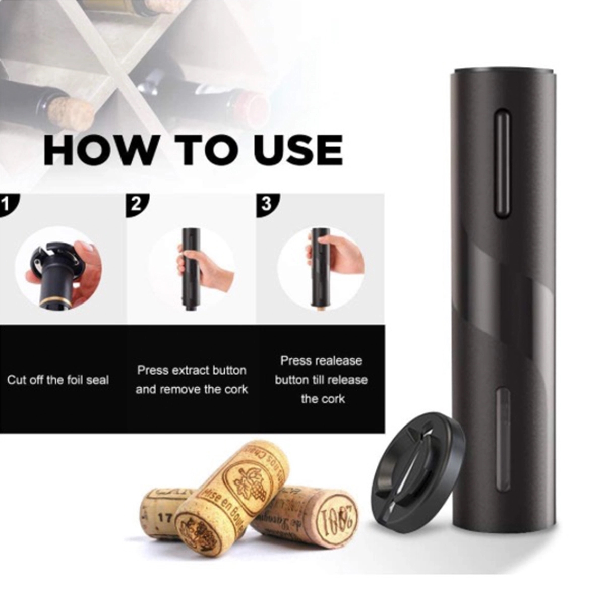 Battery Operated Wine Bottle Openers with Foil Cutter, custom bottle opener with logo imprint 2
