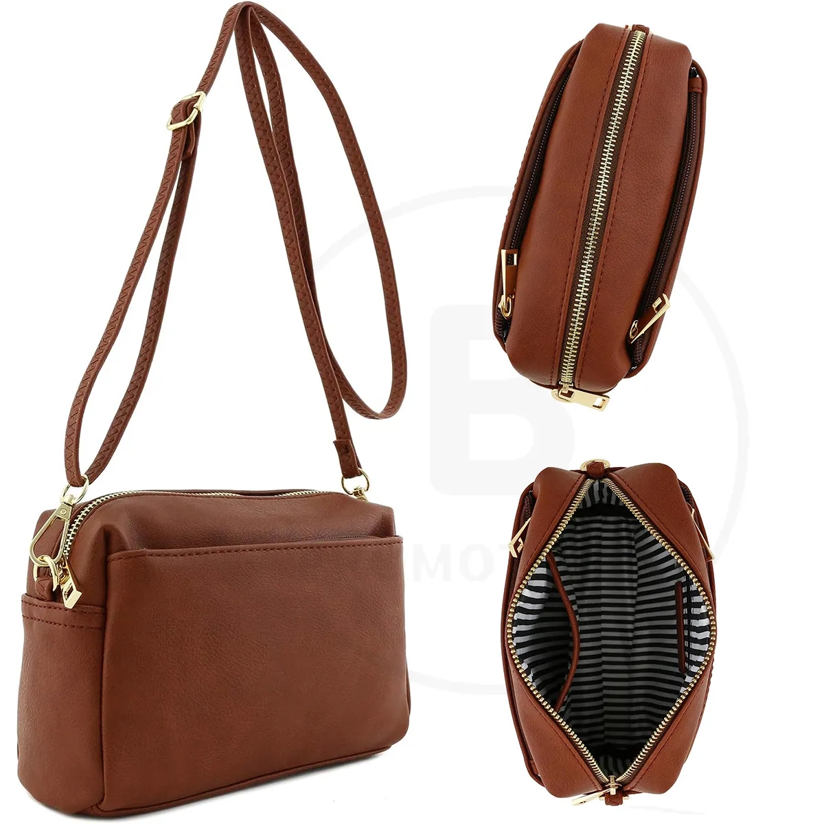 PU Crossbody Bag Triple Zip 2