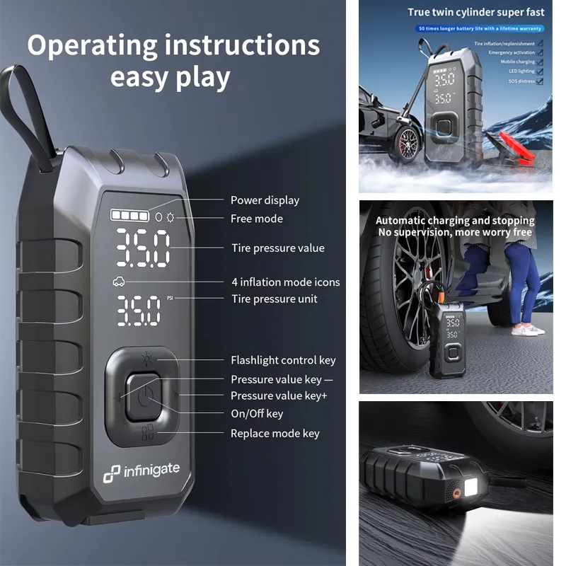 10400mAh Car Emergency Jump Starter with Air Pump Peak 1500A 4