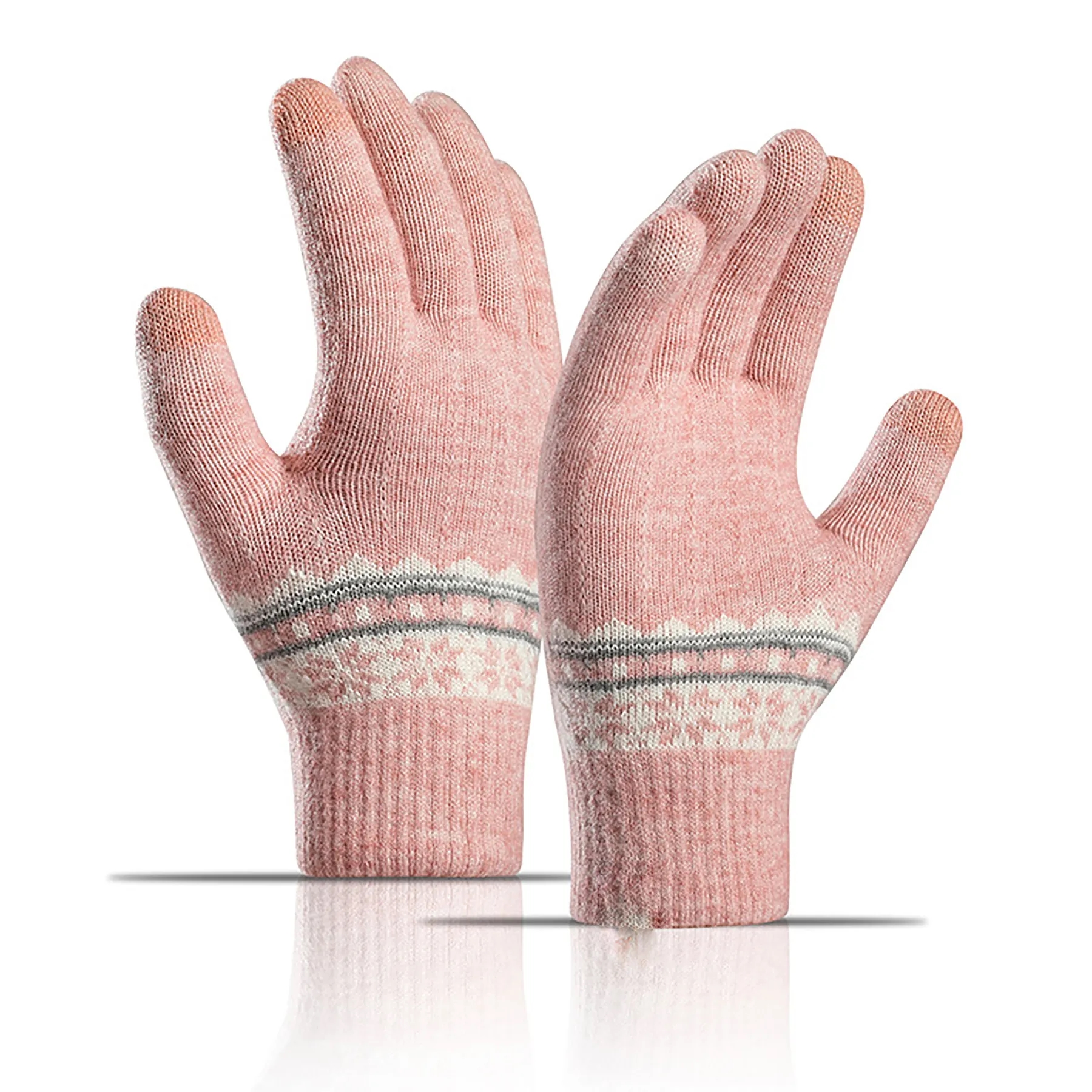 Acrylic Women's Thick Knitted Touch Screen Gloves 2