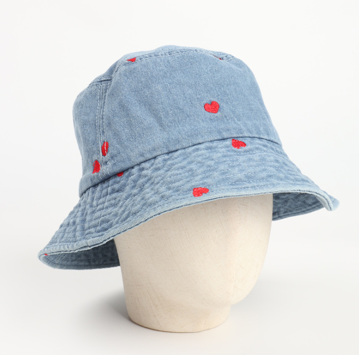 Fashion Denim Love Embroidered Bucket Hat 6