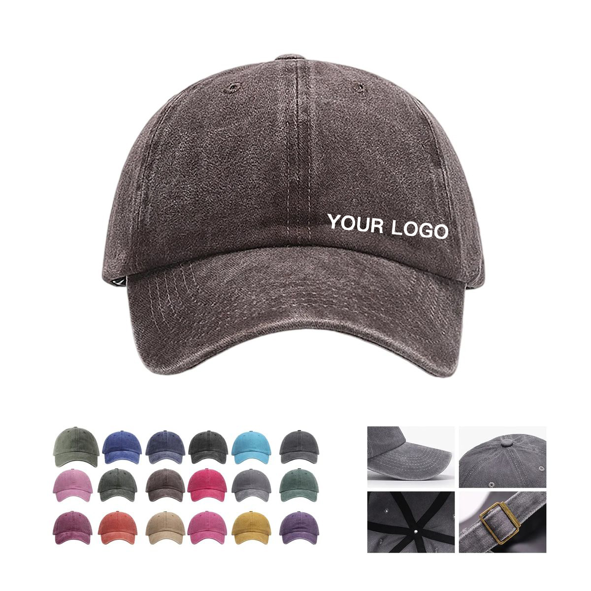 Classic Washed Cotton Cap with Embroidered Eyelets 6