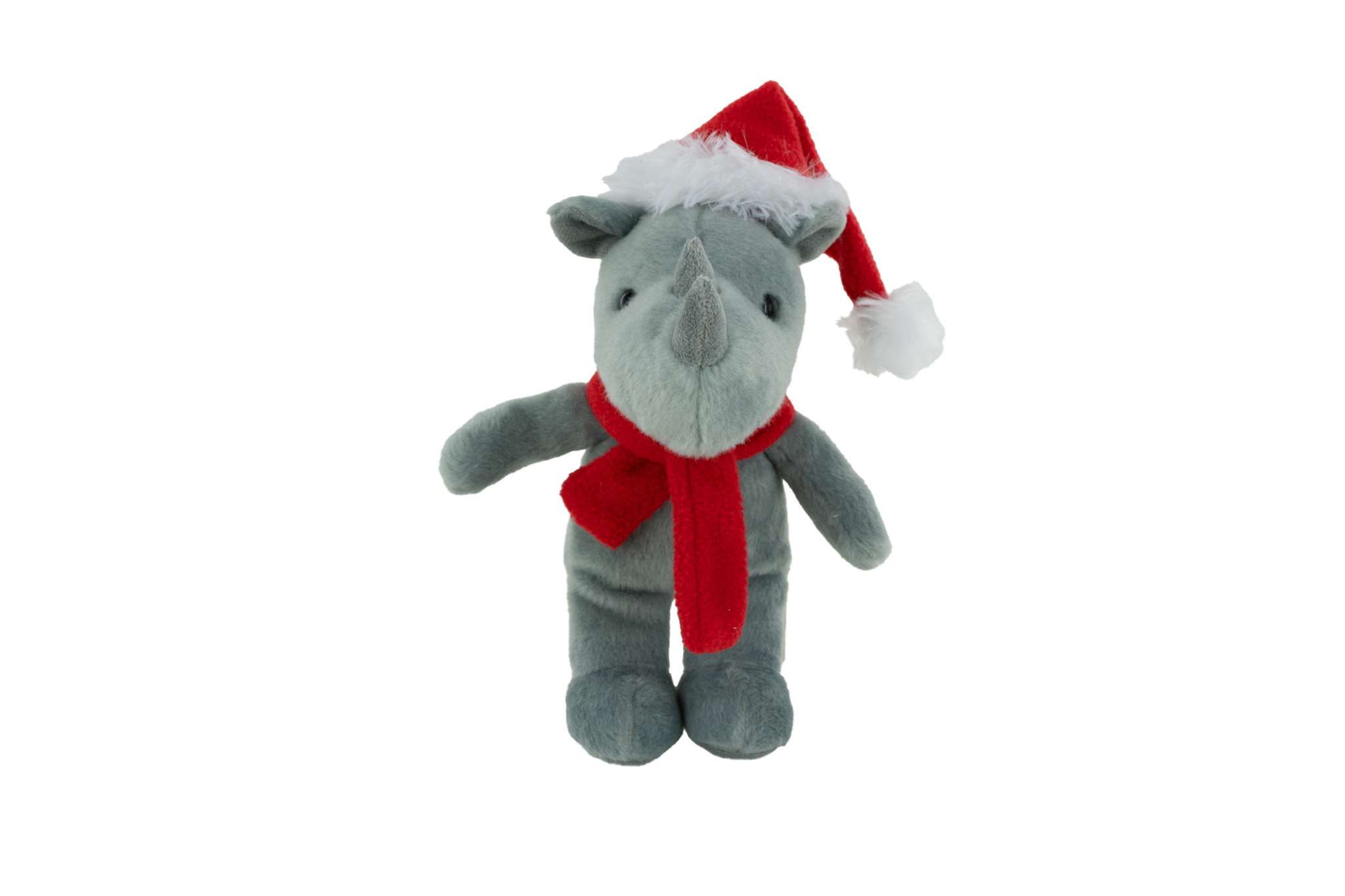 Plush Rhino with Christmas Hat & Scarf