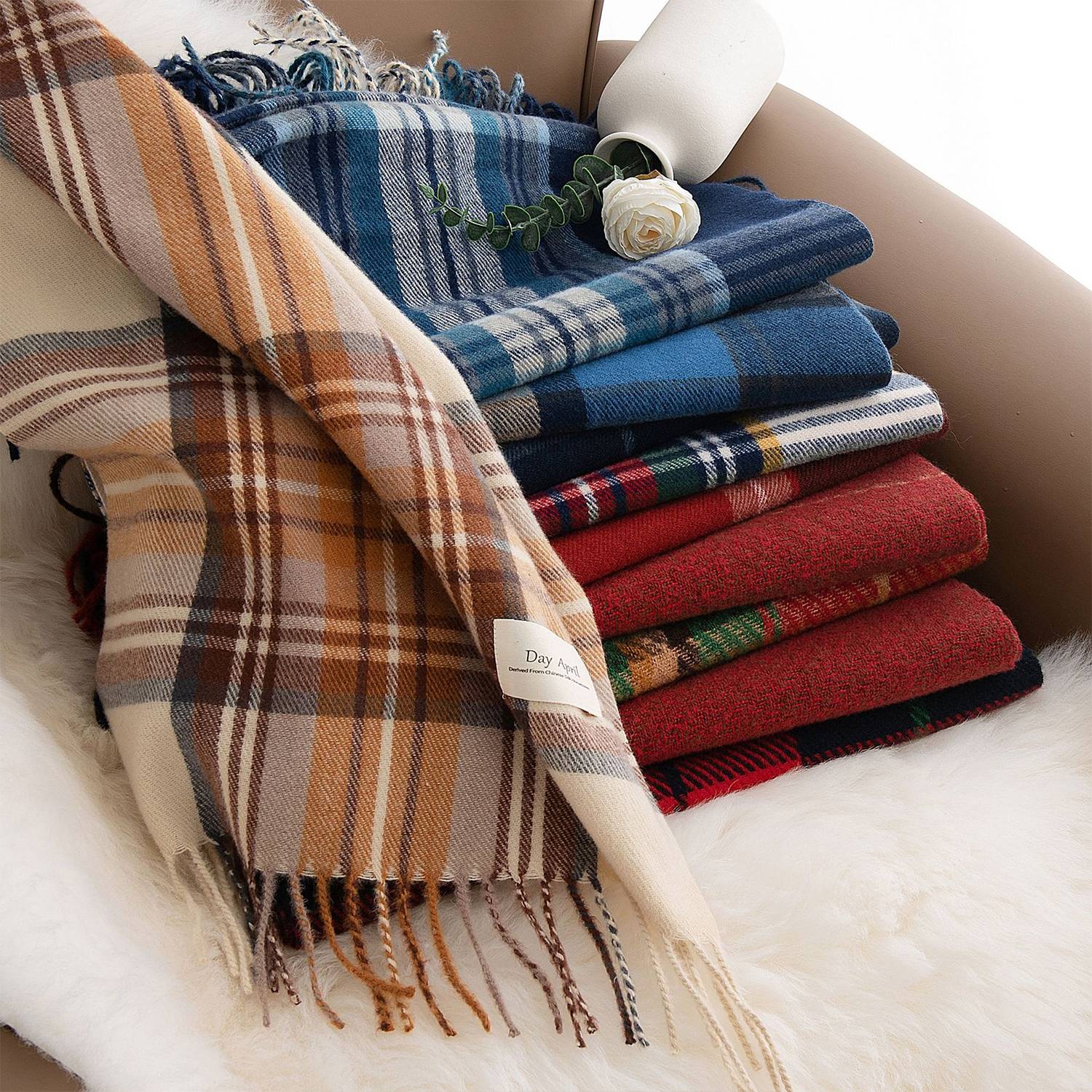 Autumn/Winter Christmas Checkered Scarf 4