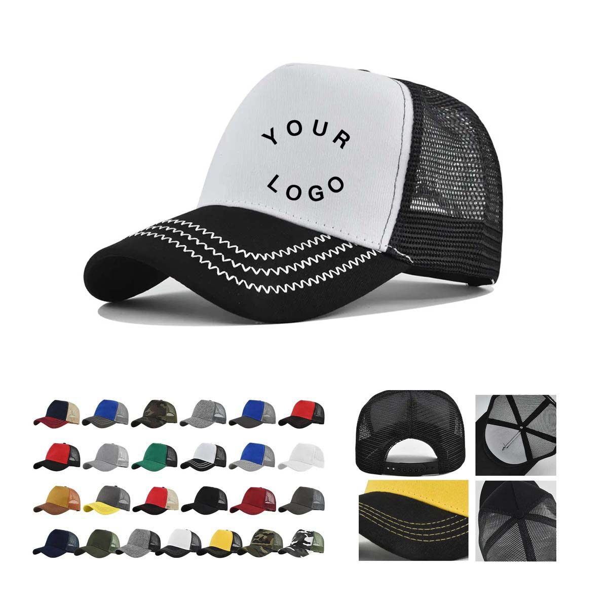 Classic Hard Top Mesh Trucker Hat Adjustable Size 6