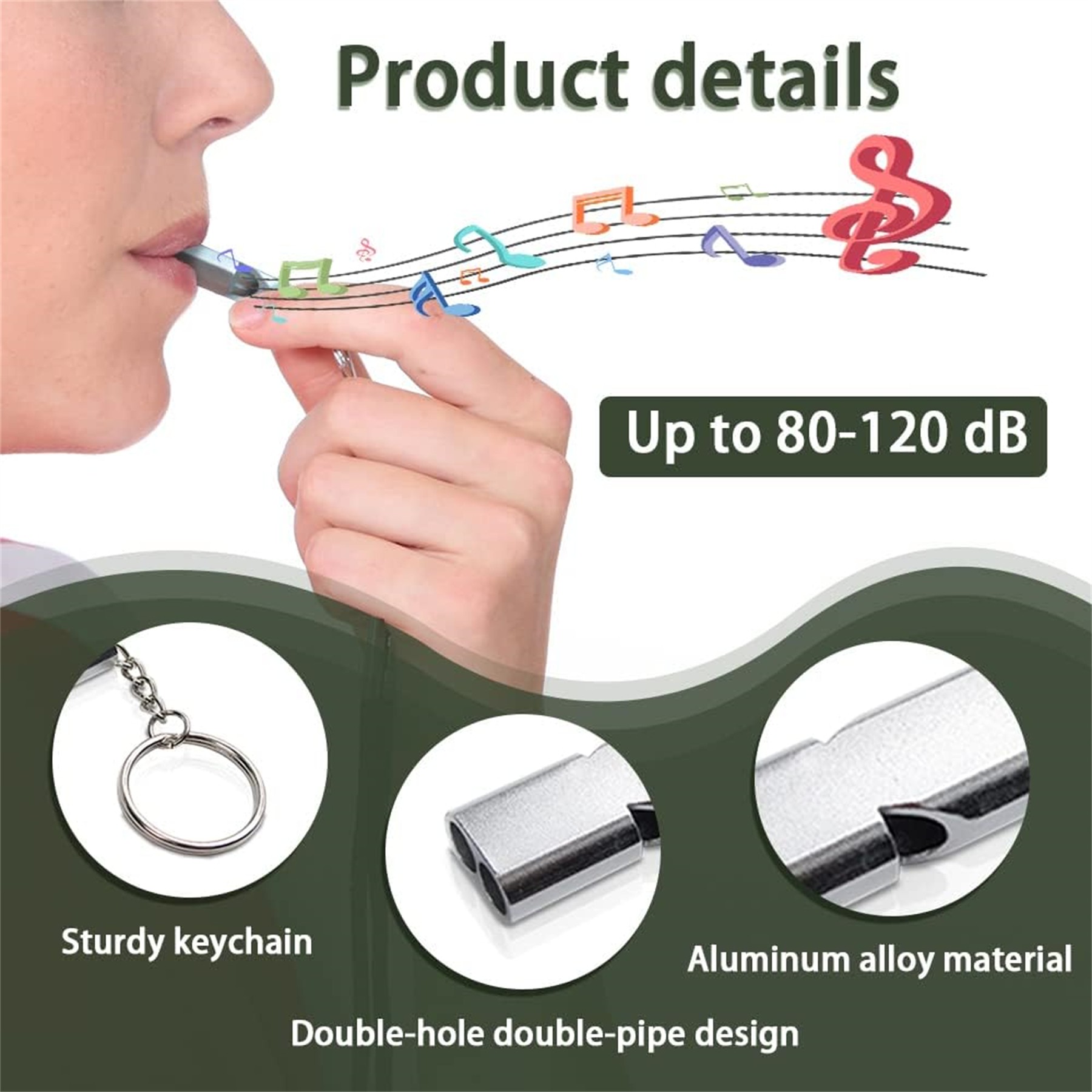 Double Pipe Aluminum Alloy Whistle With Keychain 5