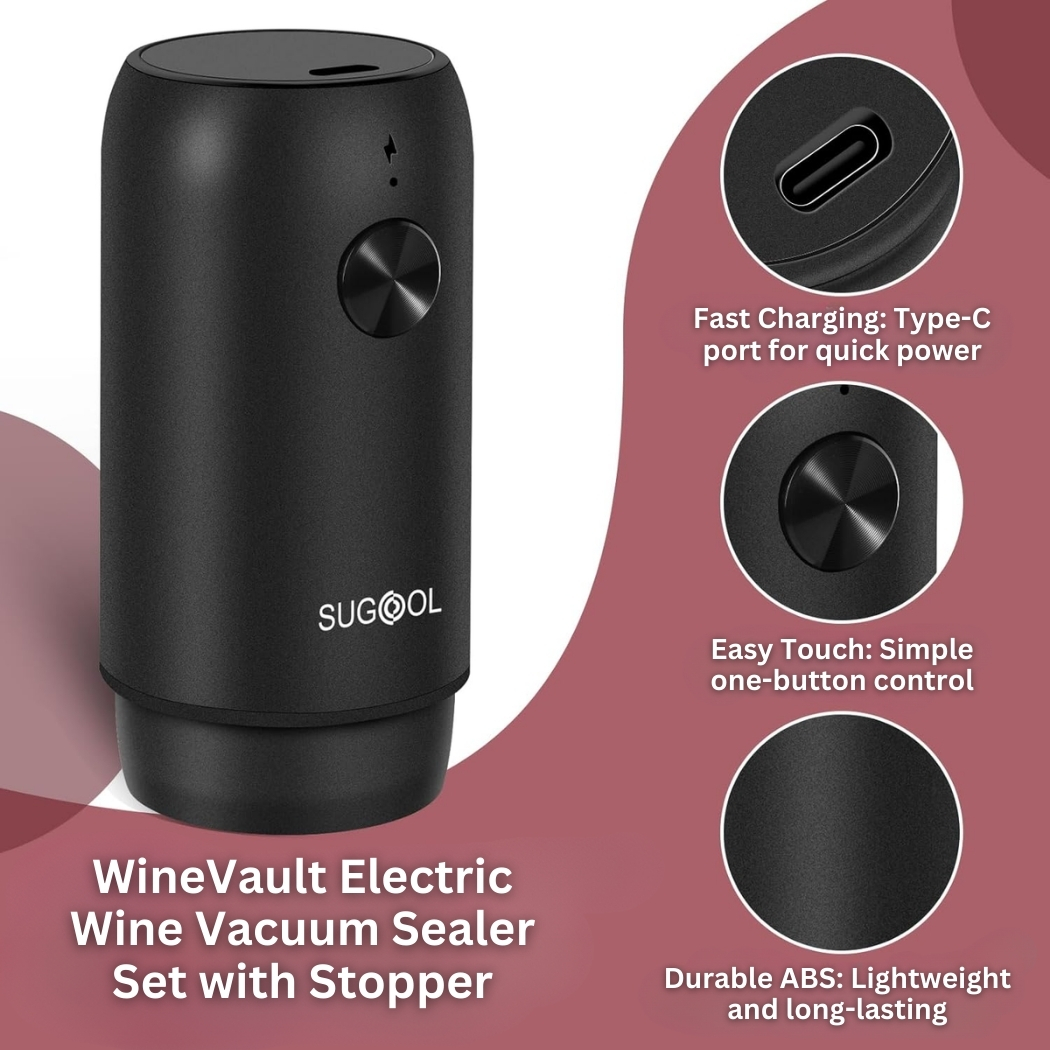 WineVault Electric Wine Vacuum Sealer Set with Stopper 7