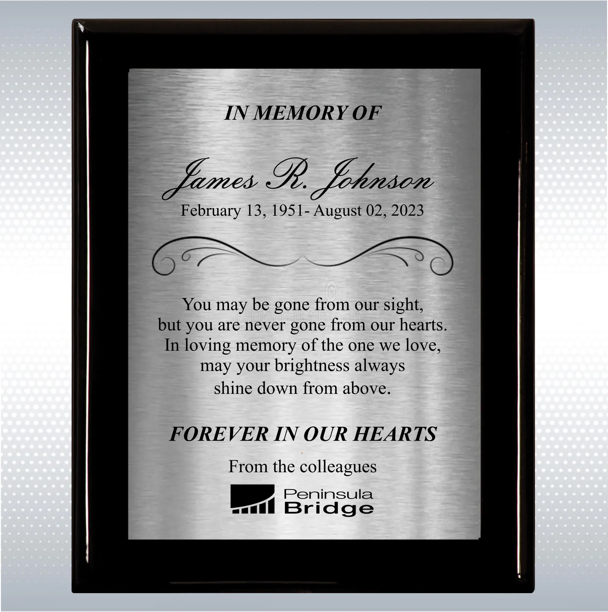 Black Piano Finish Wood Plaque Memorial Gift Award 19