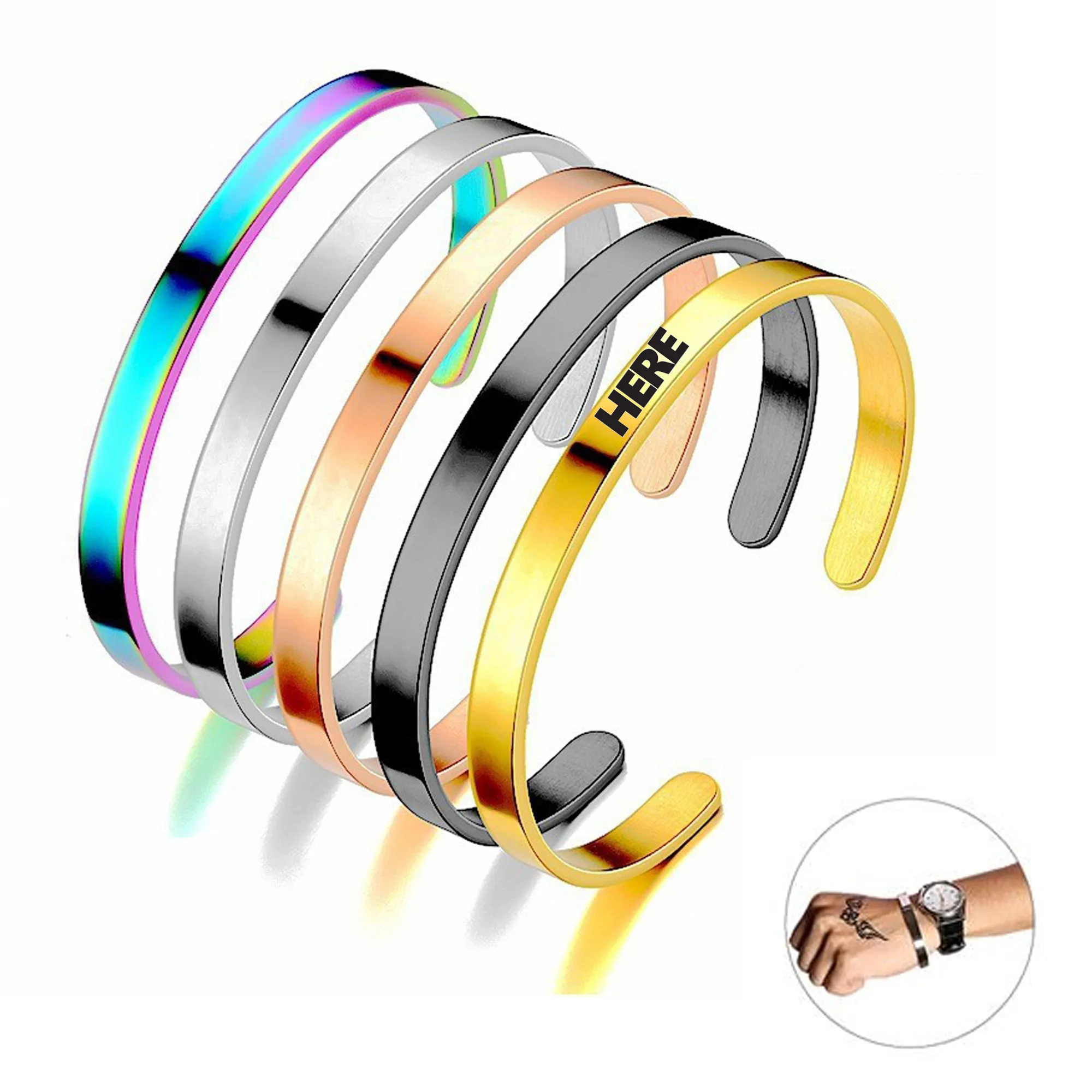 Stainless Steel Thin Cuff Bracelet Electroplated 3