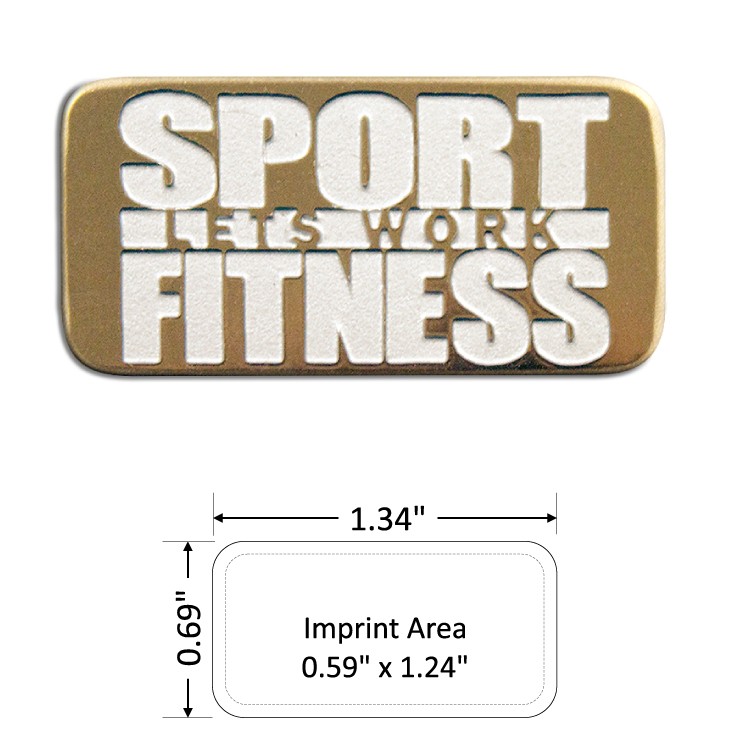 Rectangle 1.34" Polished Brass Etched Lapel Pin with Silver Color Fill - USA Made 3