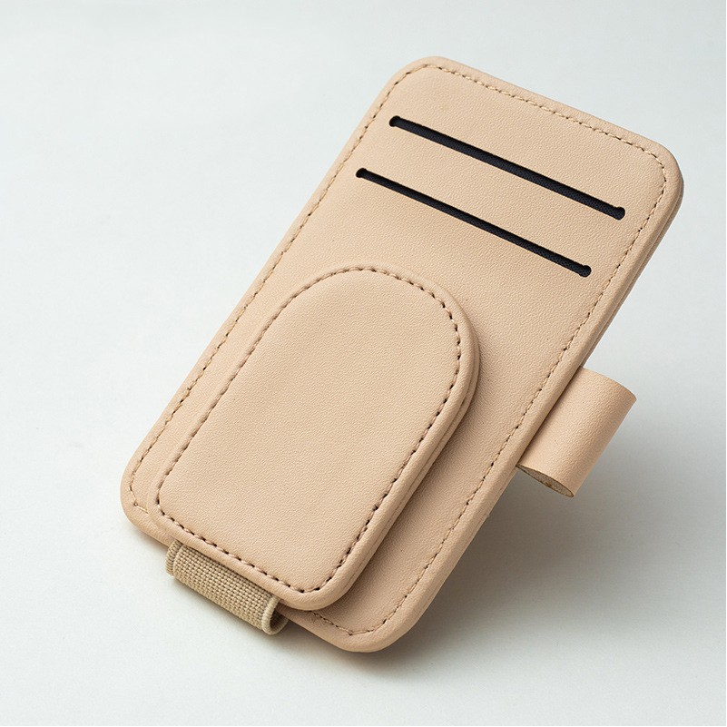 PU Leather Magnetic Auto Visor Eyeglasses Clip With Pen Slot 2