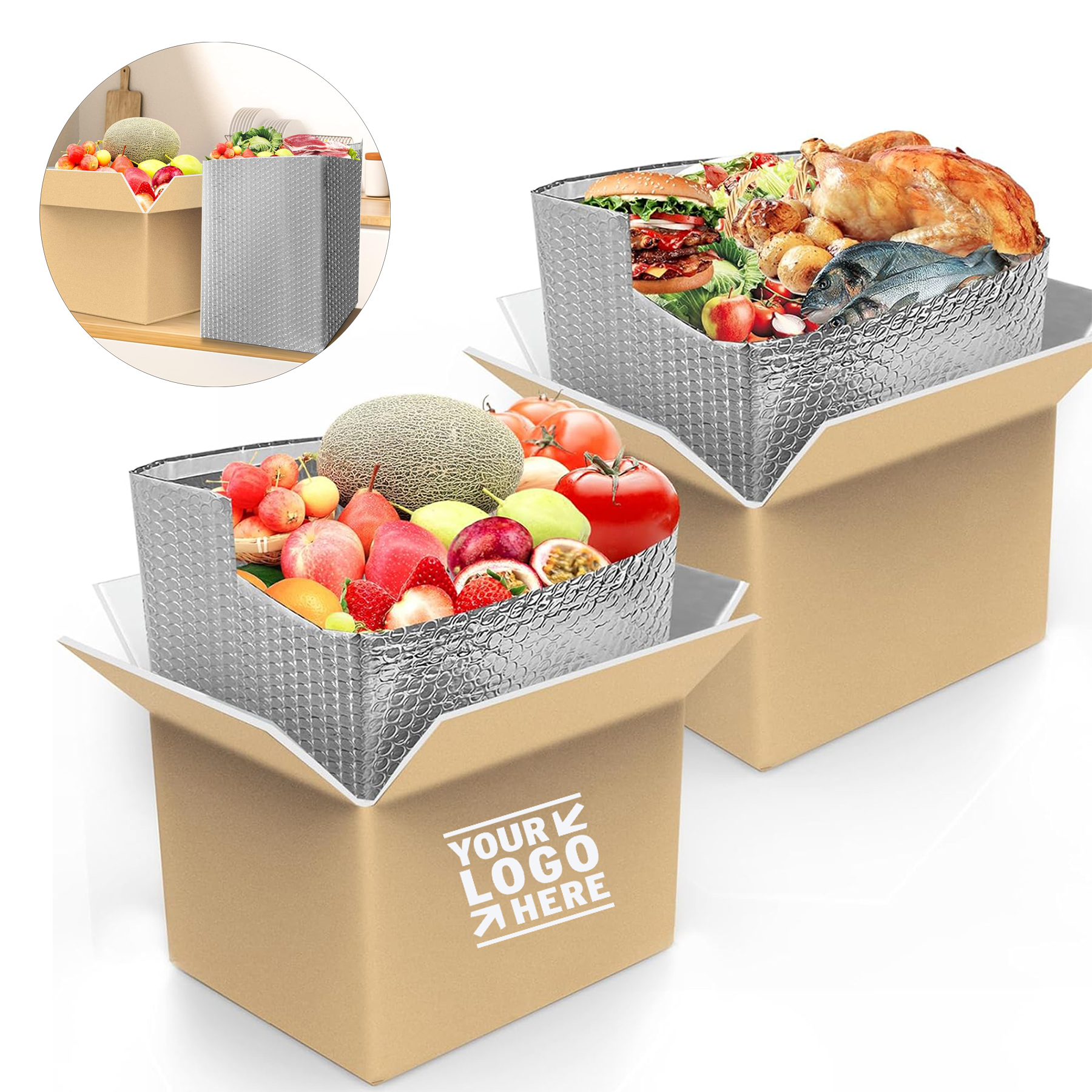 14"X 11.5"X 9.6" Aluminum Foil Insulated Liner Styrofoam Cold Delivery Carton Box with Thermal Bag