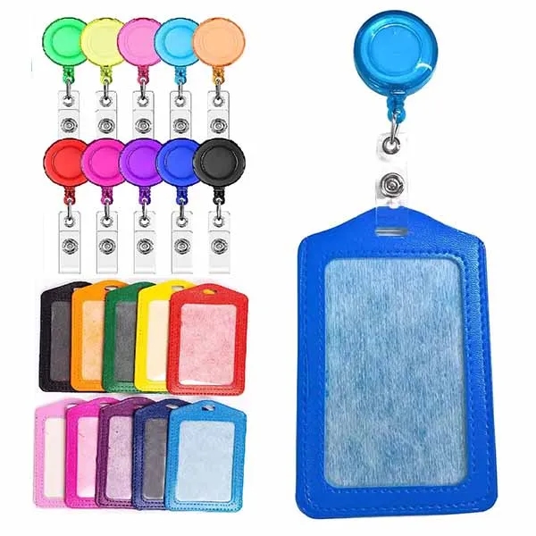 PU ID Credit Card with Retractable Badge Holder Reel Clip 8
