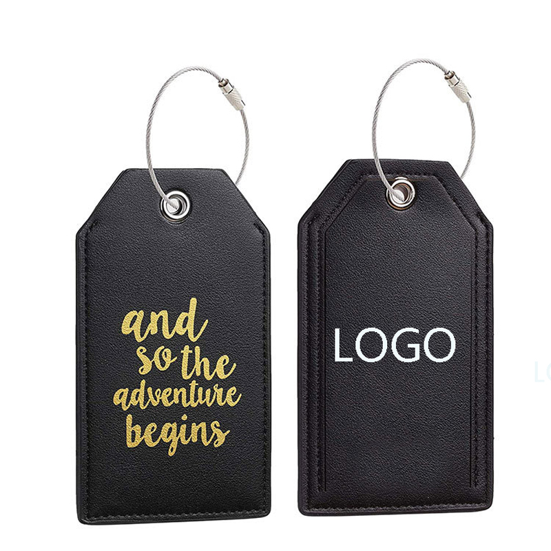 PU Leather Luggage Tags w/Full Back Privacy Cover Steel Loops 2