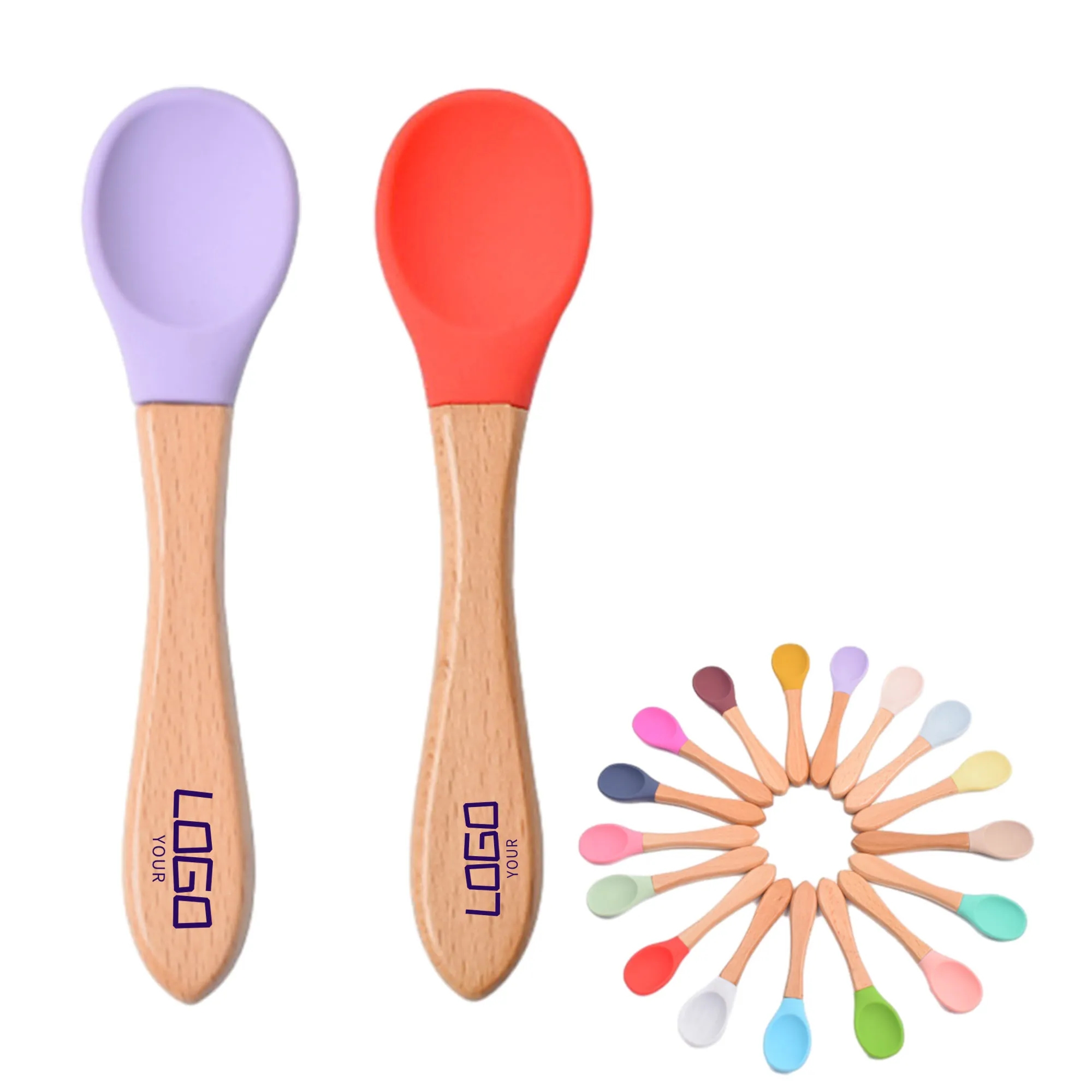 Baby Feeding Spoons Silicone With Wooden Handle 2