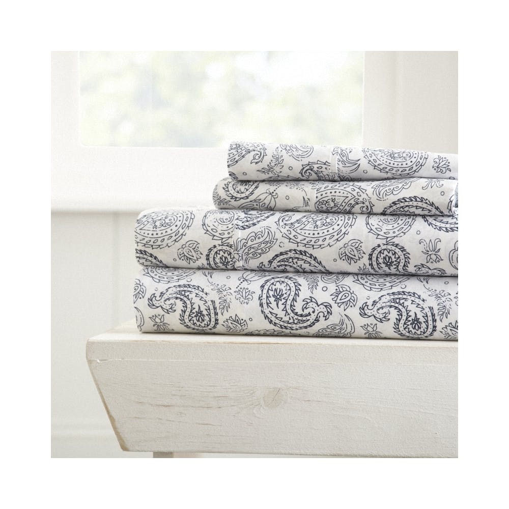 Bed Sheet Sets - Navy Paisley King 4 Piece 1
