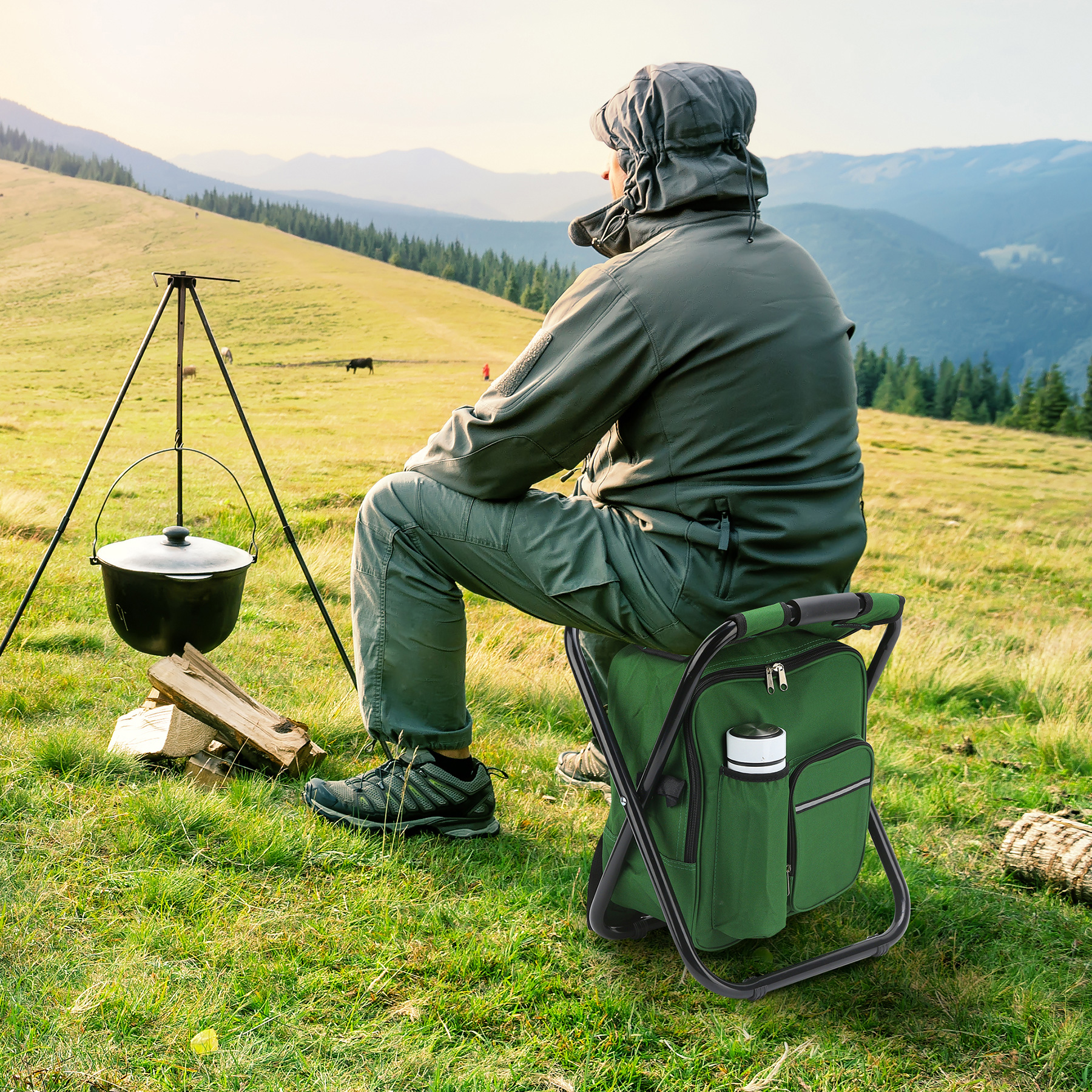 3-In-1 Portable Lightweight Folding Cooler Backpack Chair 7