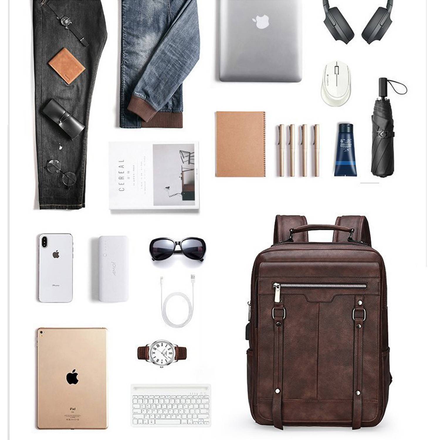 Pu Leather Large Capacity Travel Computer Backpack 3
