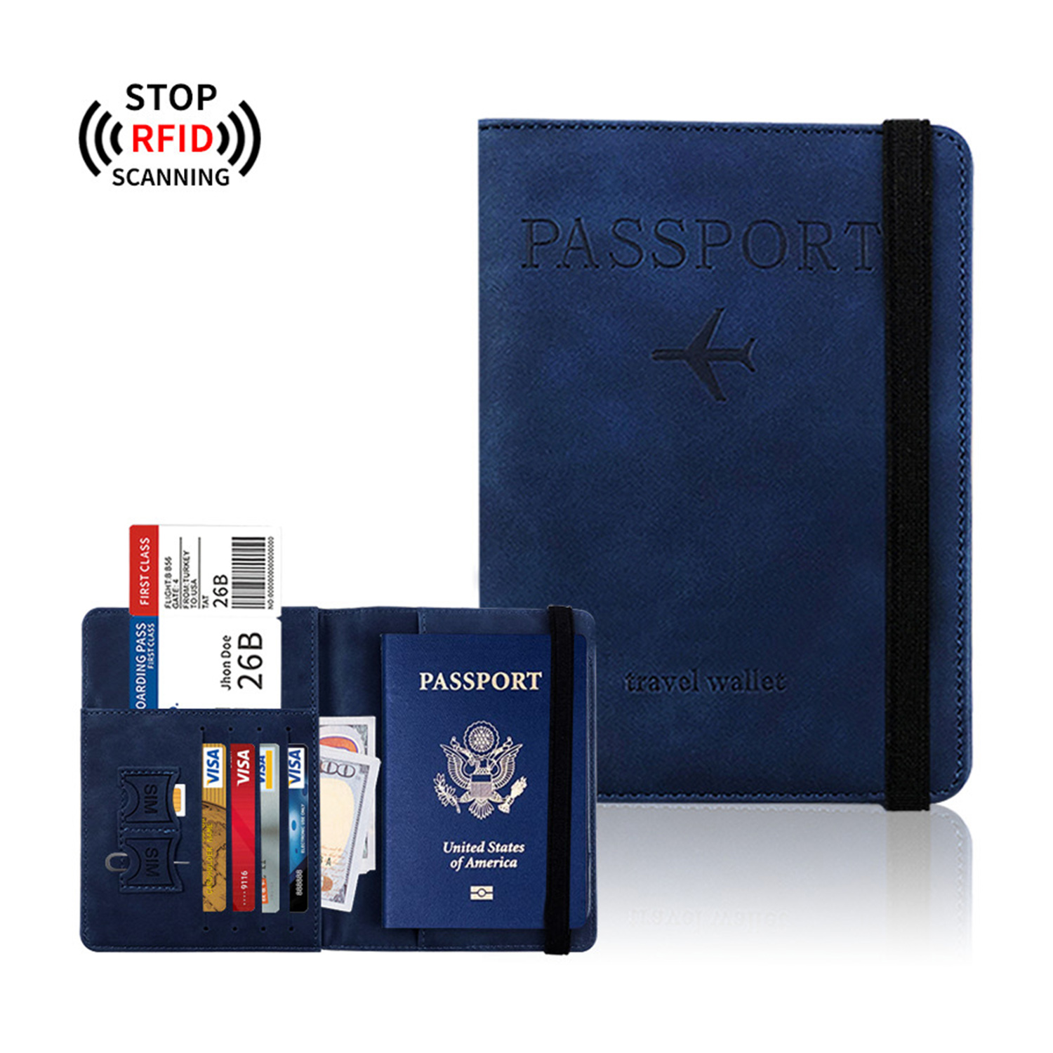 RFID PU Leather Multifunctional Passport Travel Wallet 6