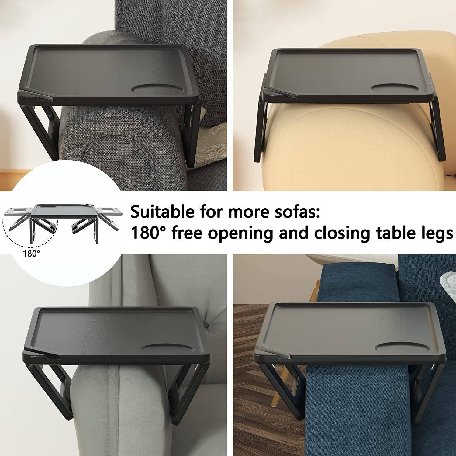 Multi-Function Sturdy Foldable Bamboo Sofa Arm Tray 7