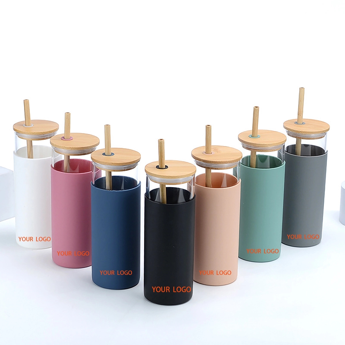 Glass Tumbler Straw Silicone Protective Sleeve Bamboo Lid 2