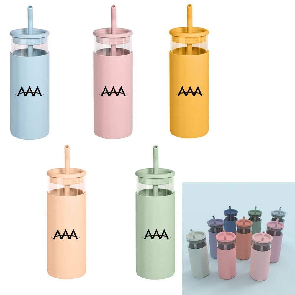 16 Oz. Glass Bottle w/ Straw & Silicone Sleeve 2