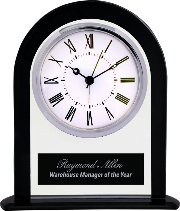 6 1/4" Black/Clear Glass Arch Clock 1