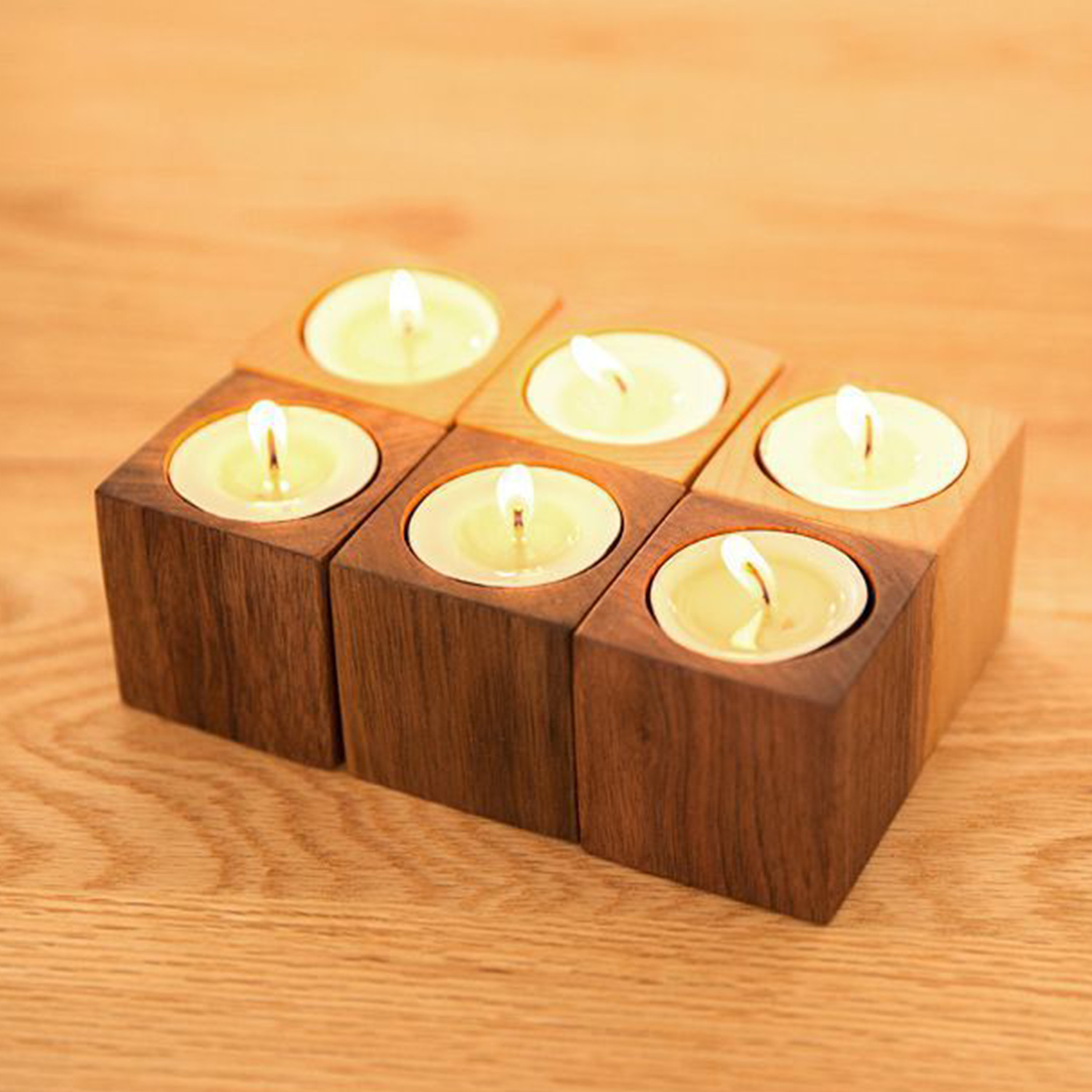 Beechwood Cube Candle Holder 3