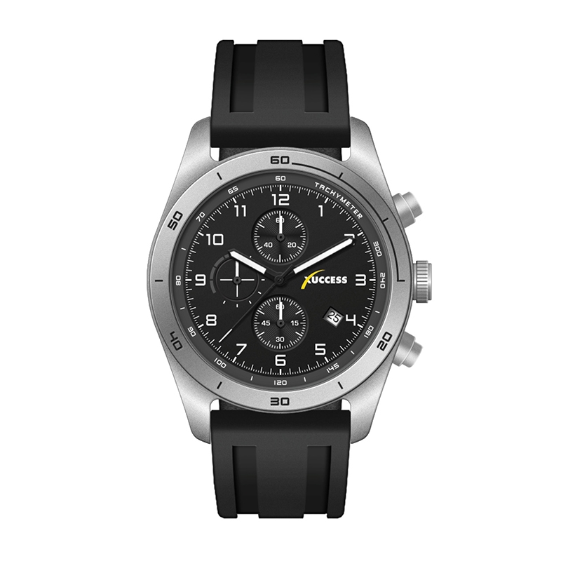 WC6502 42MM STEEL MATTE SILVER CASE, CHRONOGRAPH MVMT, BLACK DIAL, DTE DISPLAY, SILICONE STRAP, FLAT MINERA