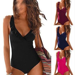 V Neck Ruffled Bathing Suit Ruched Slimming Swimwear 3