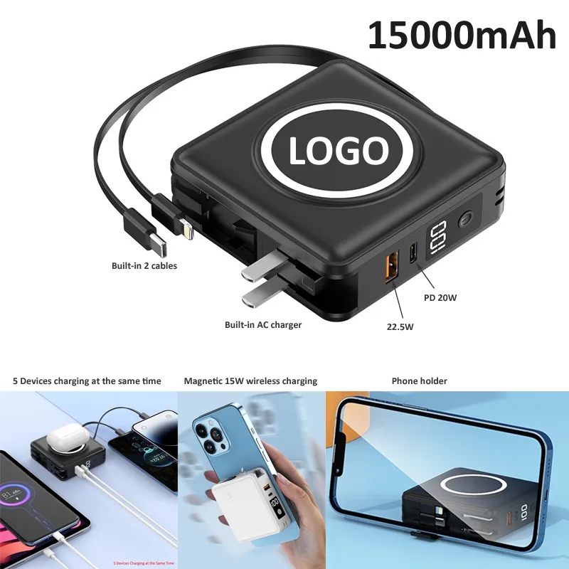 15000mAh Portable Power Bank Built-in Cable and AC Wall Plug 1