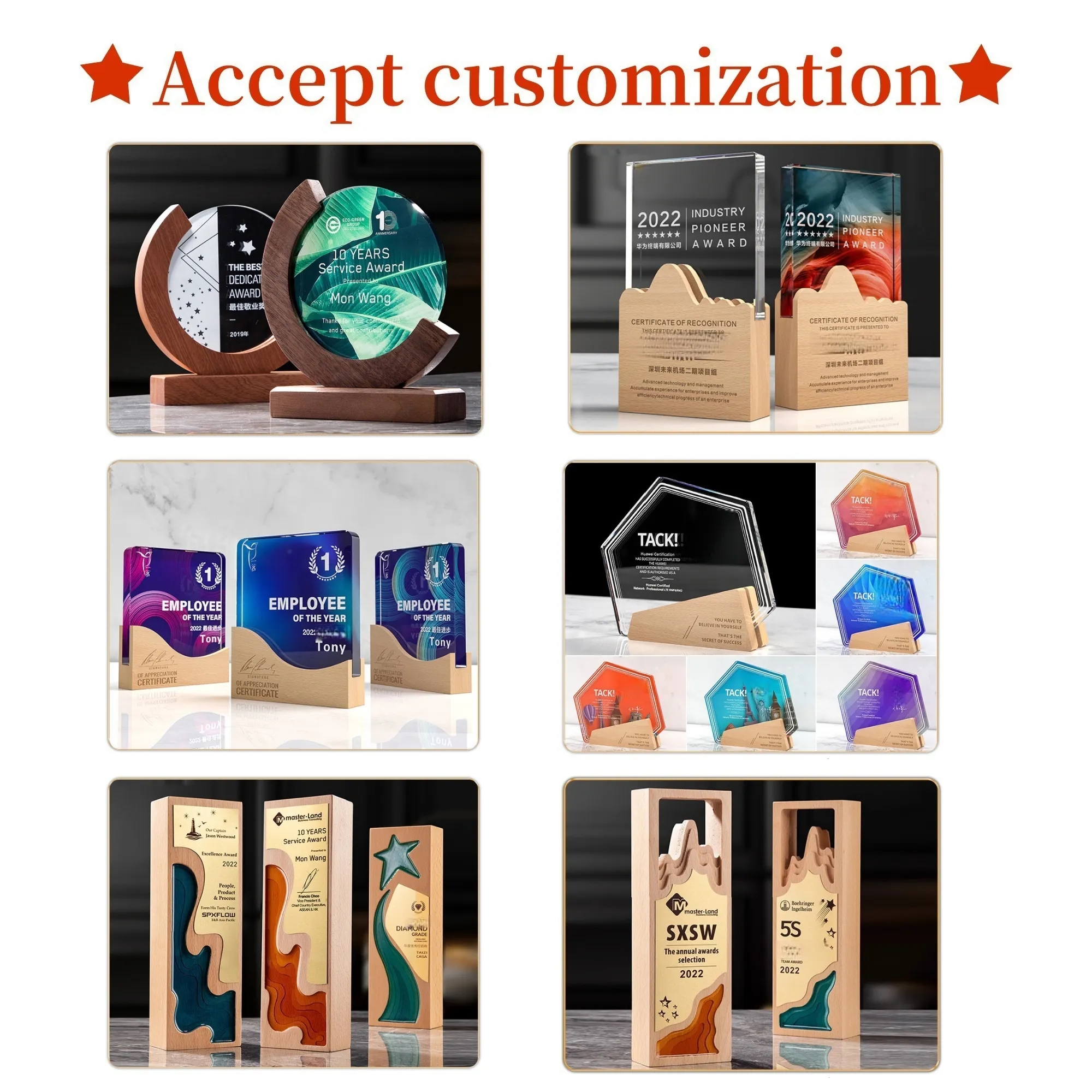 Custom Acrylic Trophy, Colorful Pattern, Service Award 4