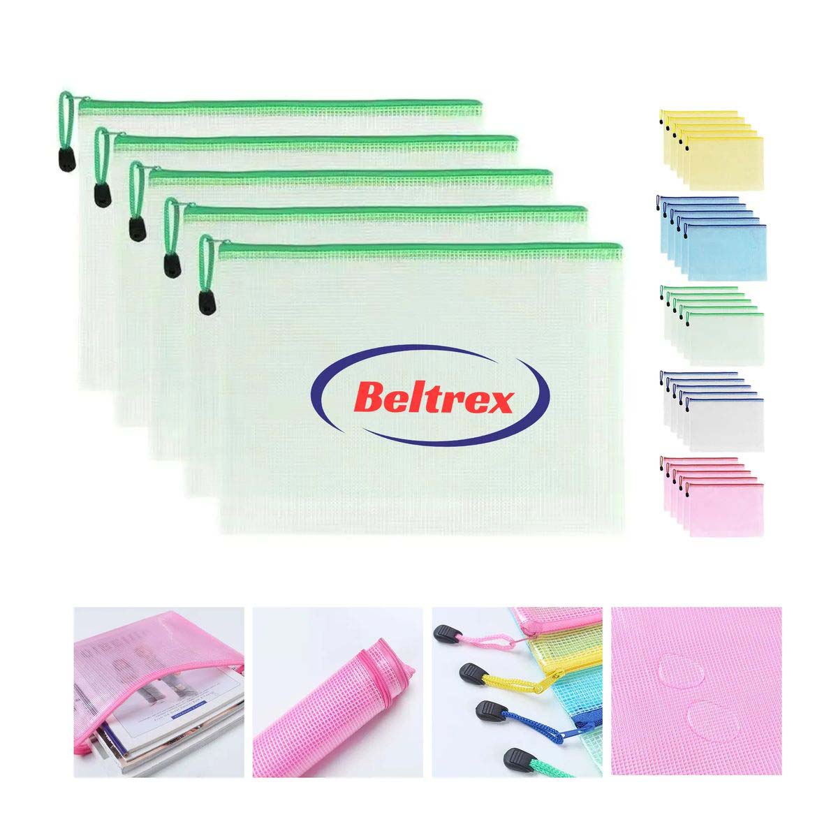 Durable PVC Grid Zipper Pouch A4 Storage 5