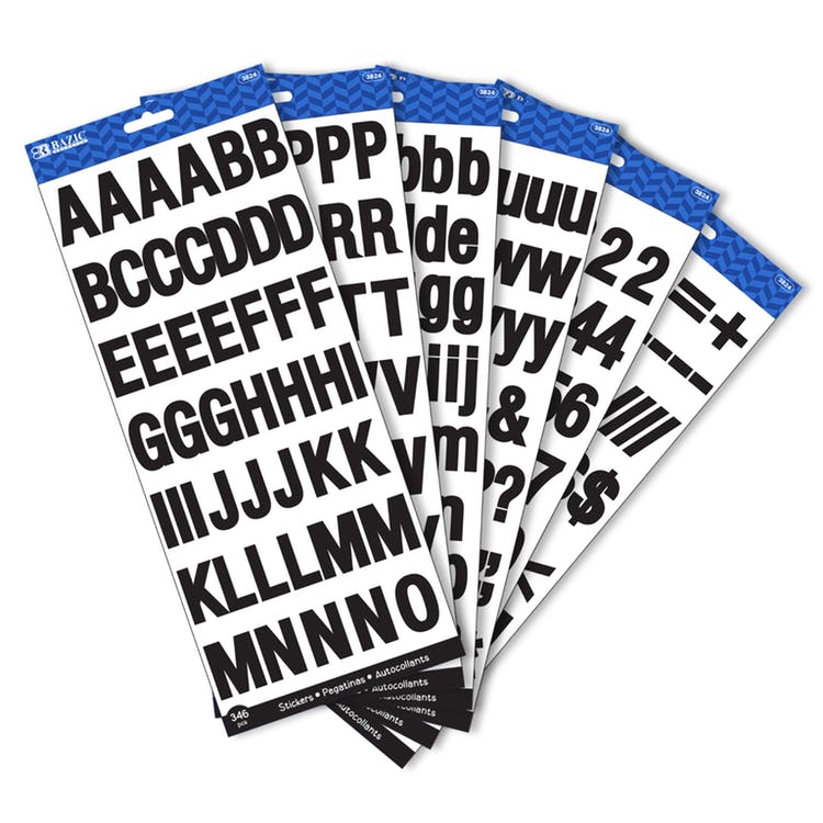 1" Alphabet Stickers - Black Includes Numerals & Symbols
