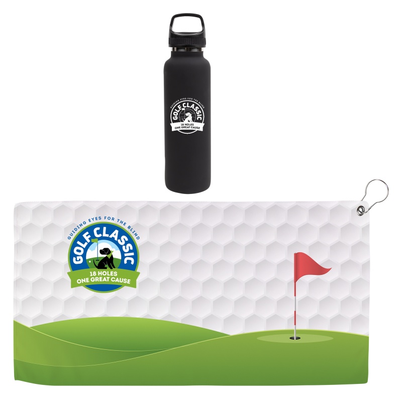 Hole in One Satin Bottle Gift Set, custom water bottle with logo imprint 1