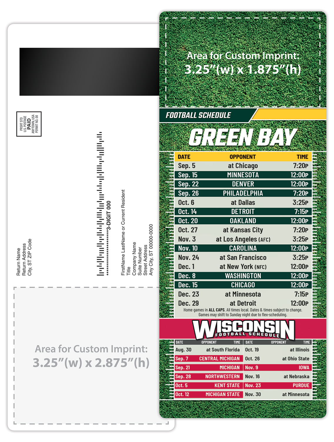 Football Schedule Laminated Card/Postcard with Magnet Strip 3.5x8.5 - 14 pt. 4