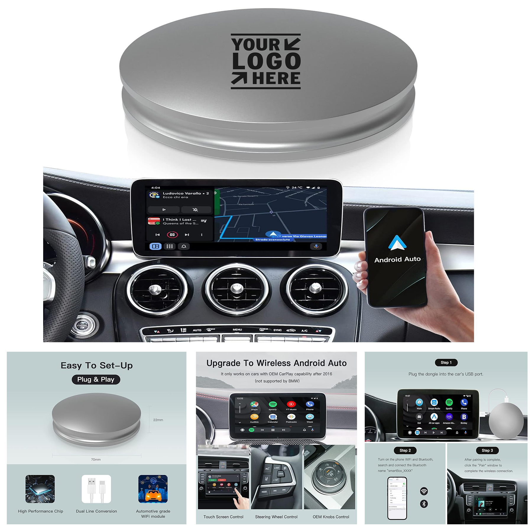 2023 AA Dongle Plug Play 5Ghz WiFi Auto Connect No Delay Online Update Adapter