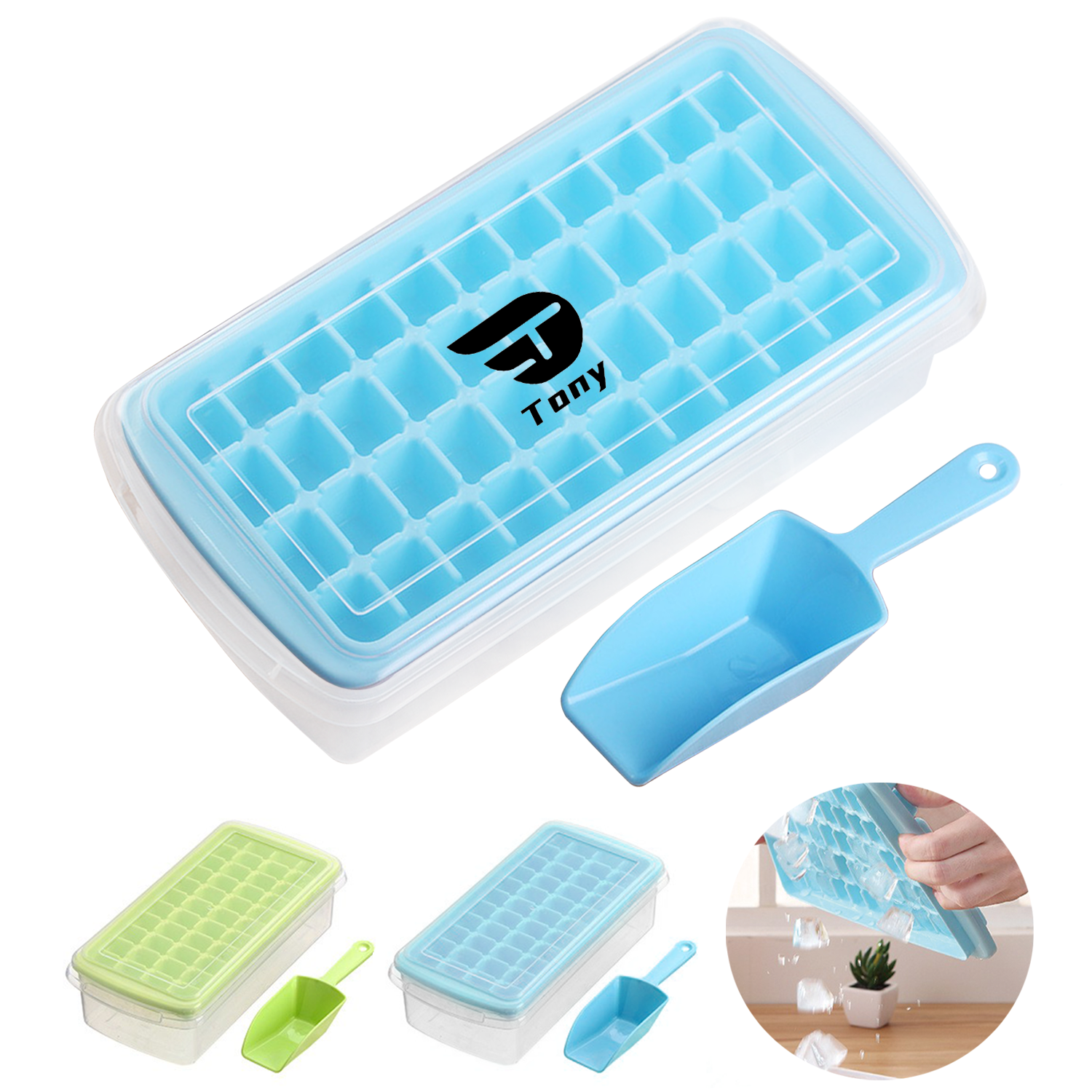 Ice Cube Tray With Lid & Bin 9