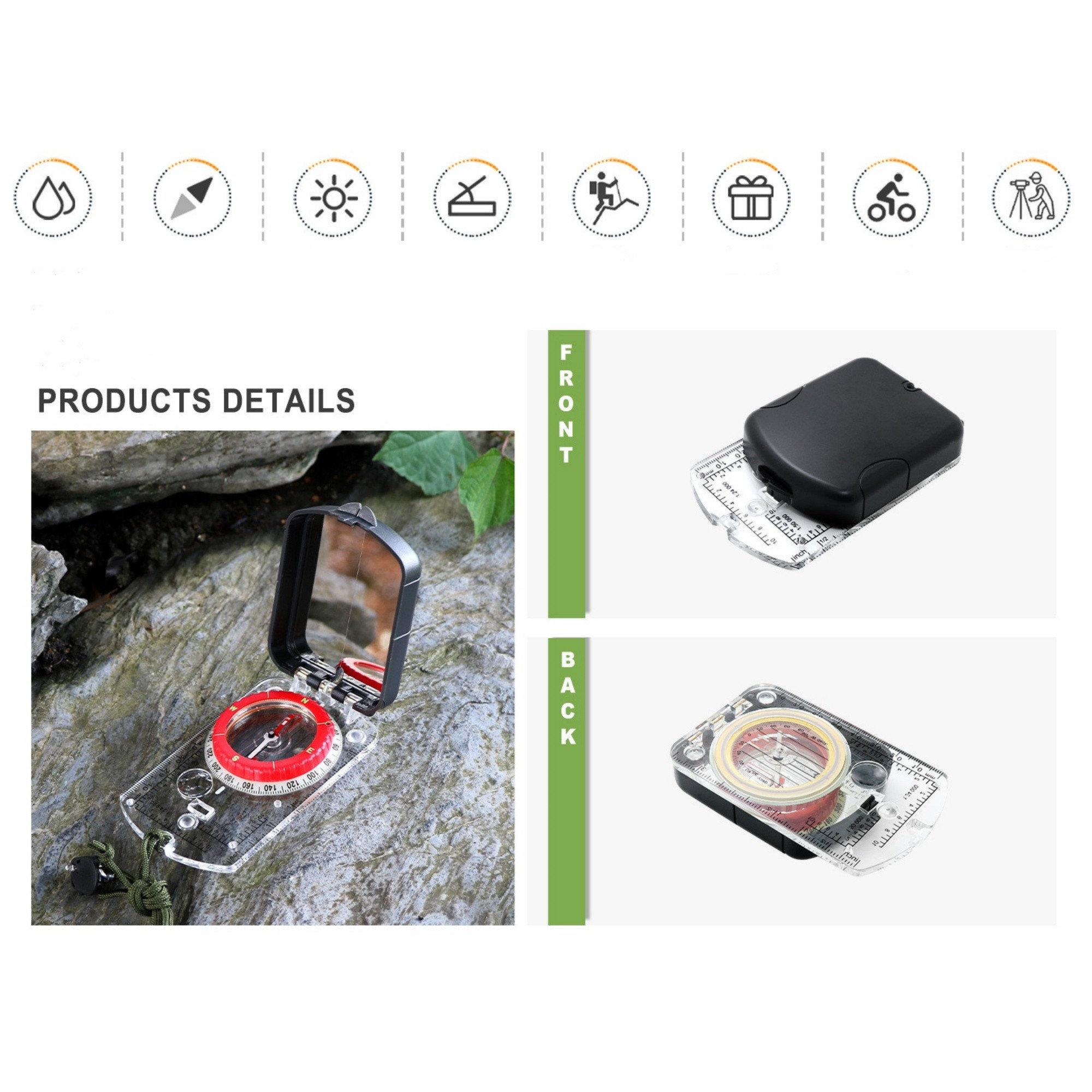 Sighting Mirror Compass With LED light 2